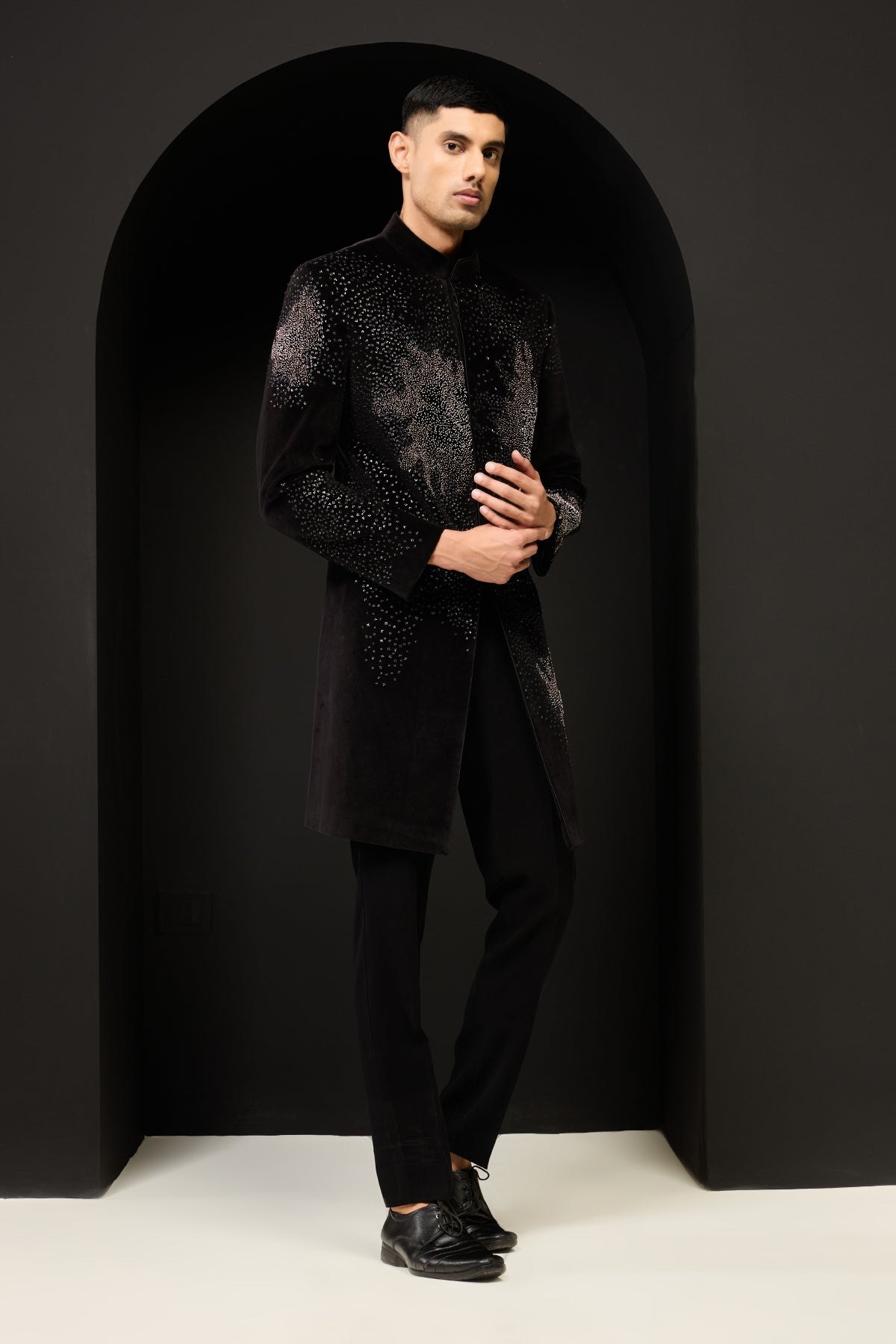 Black indo Western highlighting with sequins pearls and nalki