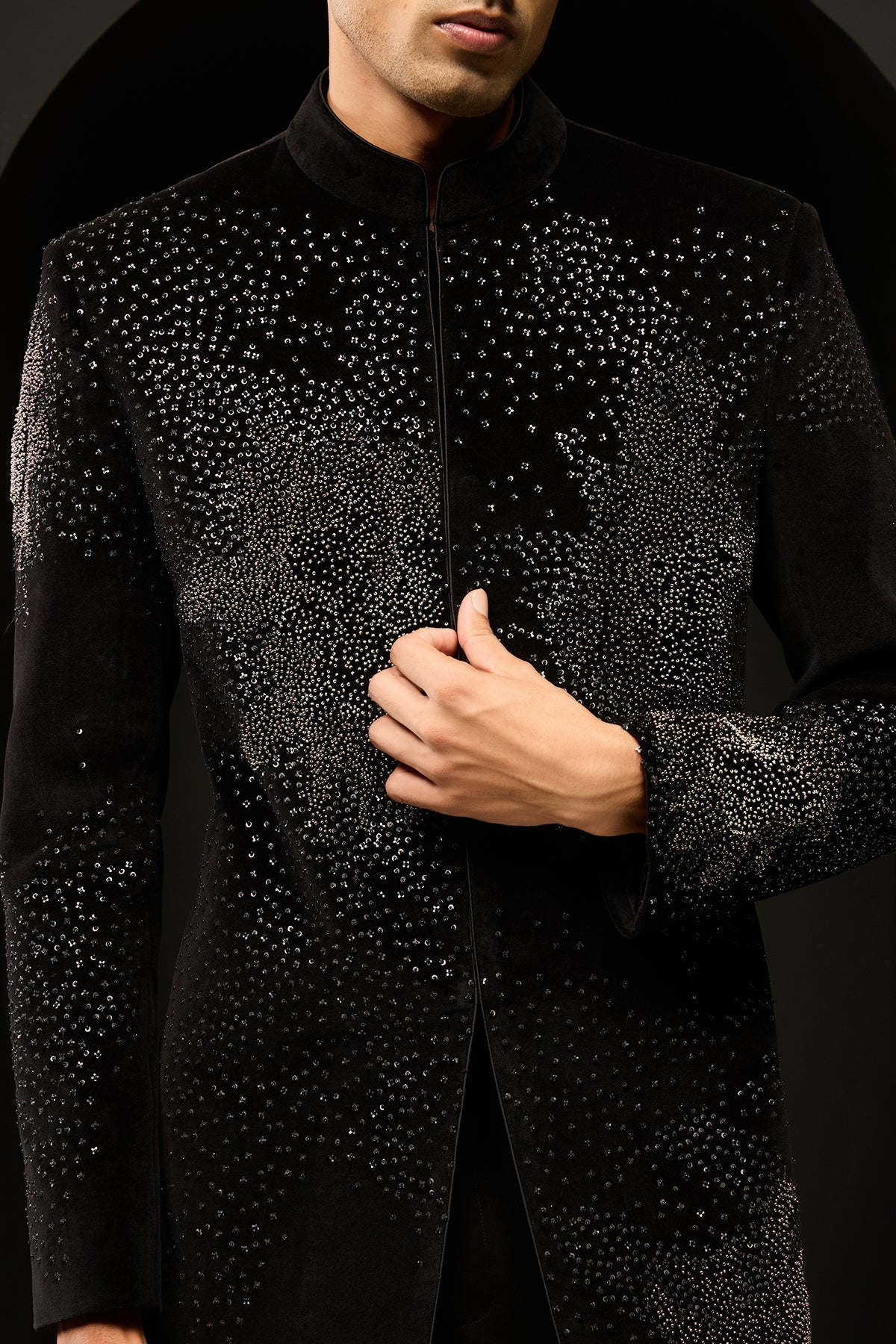 Black indo Western highlighting with sequins pearls and nalki