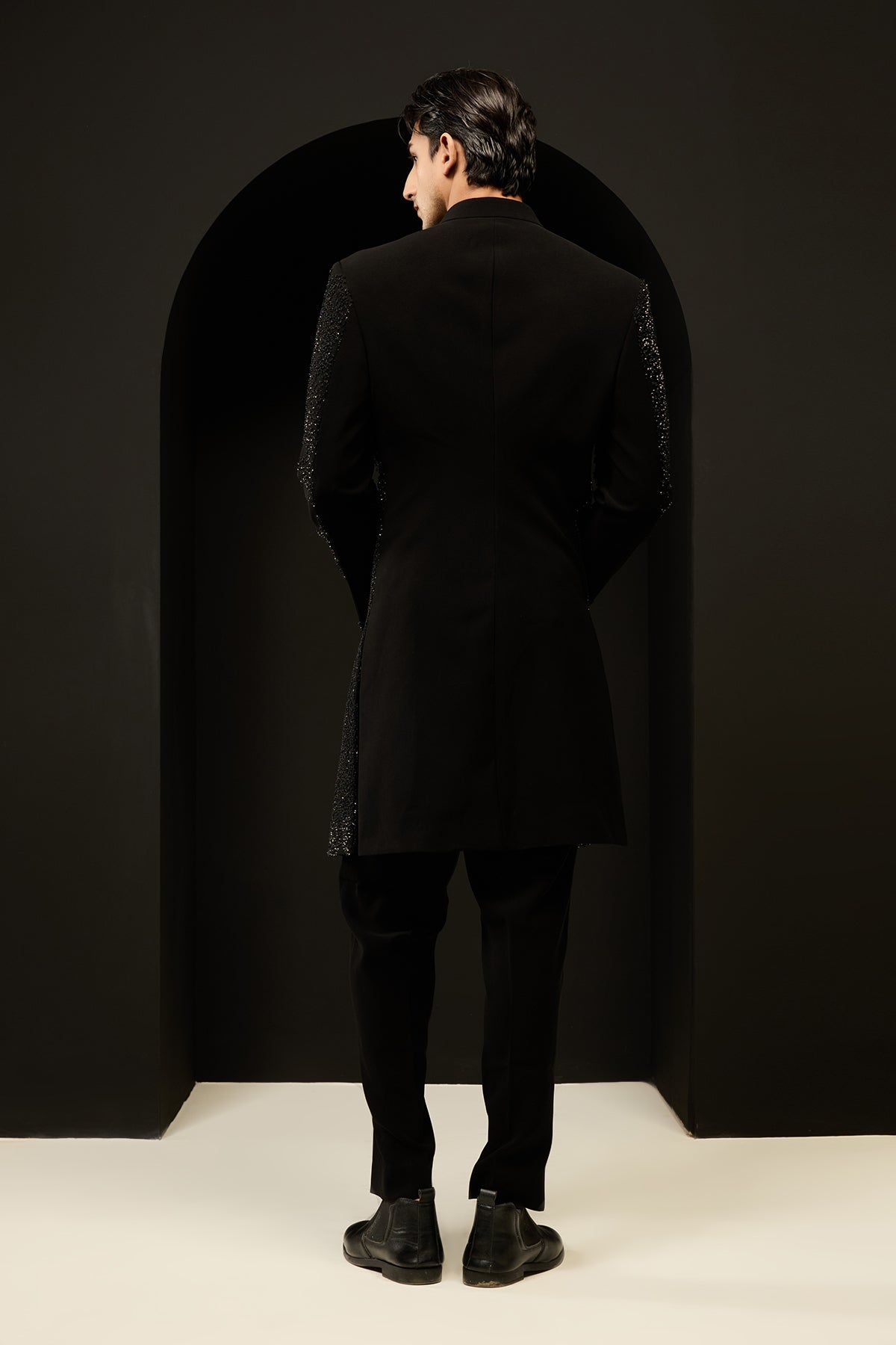 Black indo Western highlighting with pearls and cutdana