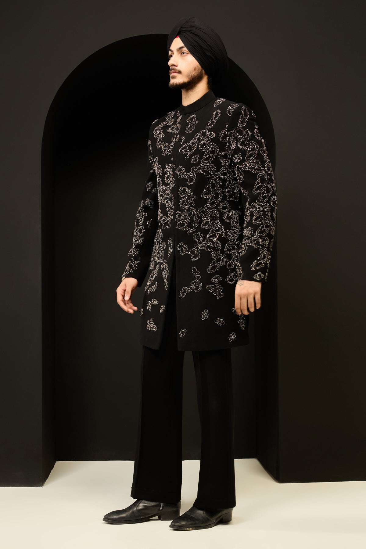 Black indo Western highlighting with pearls sequins and cutdana