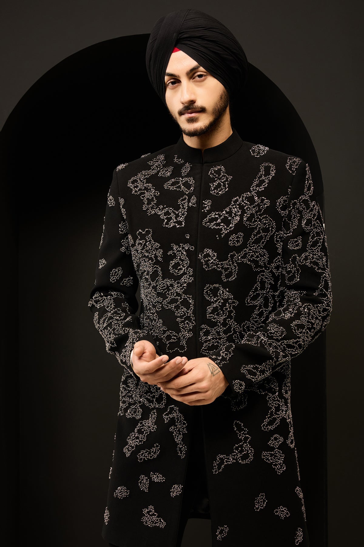 Black indo Western highlighting with pearls sequins and cutdana