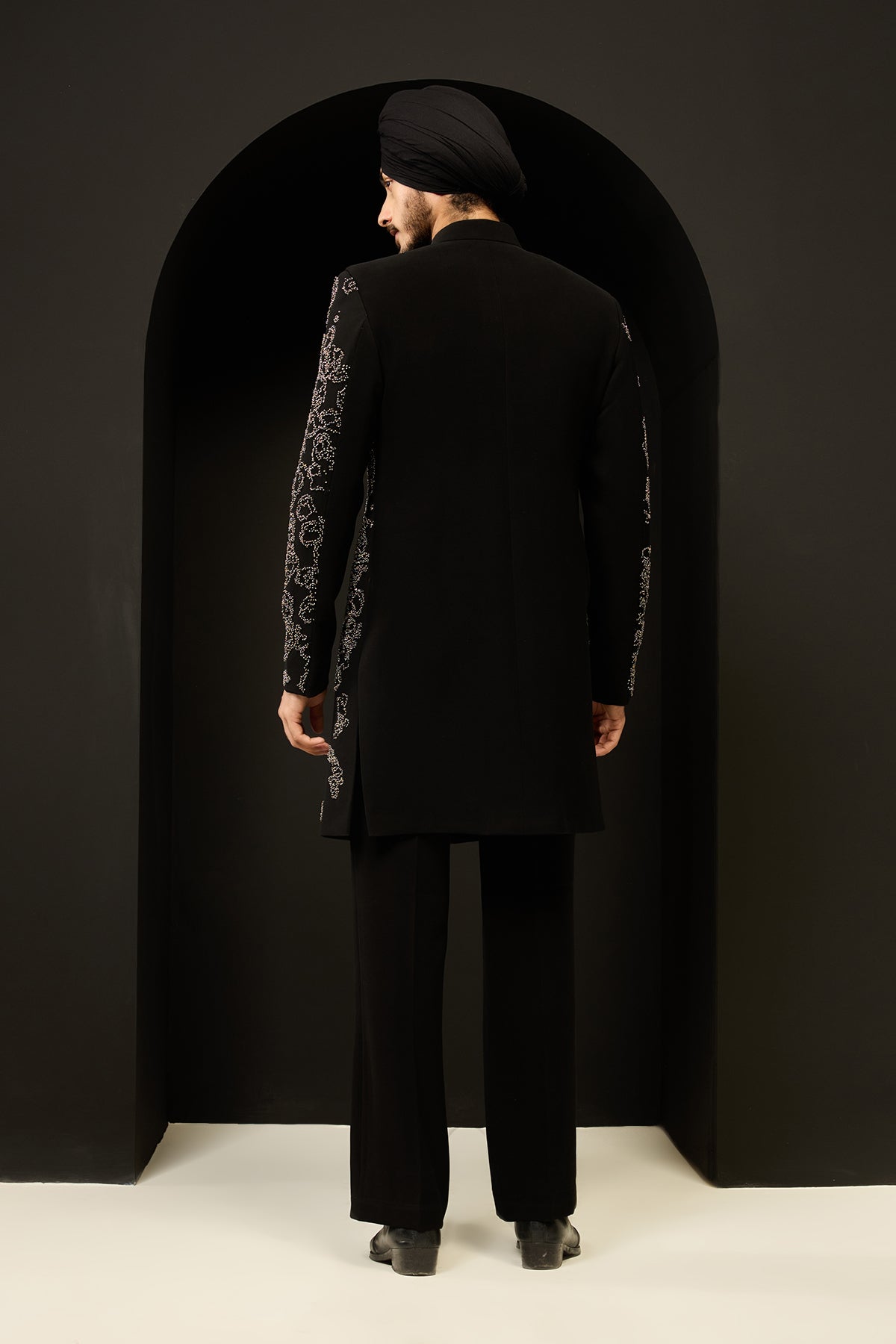 Black indo Western highlighting with pearls sequins and cutdana