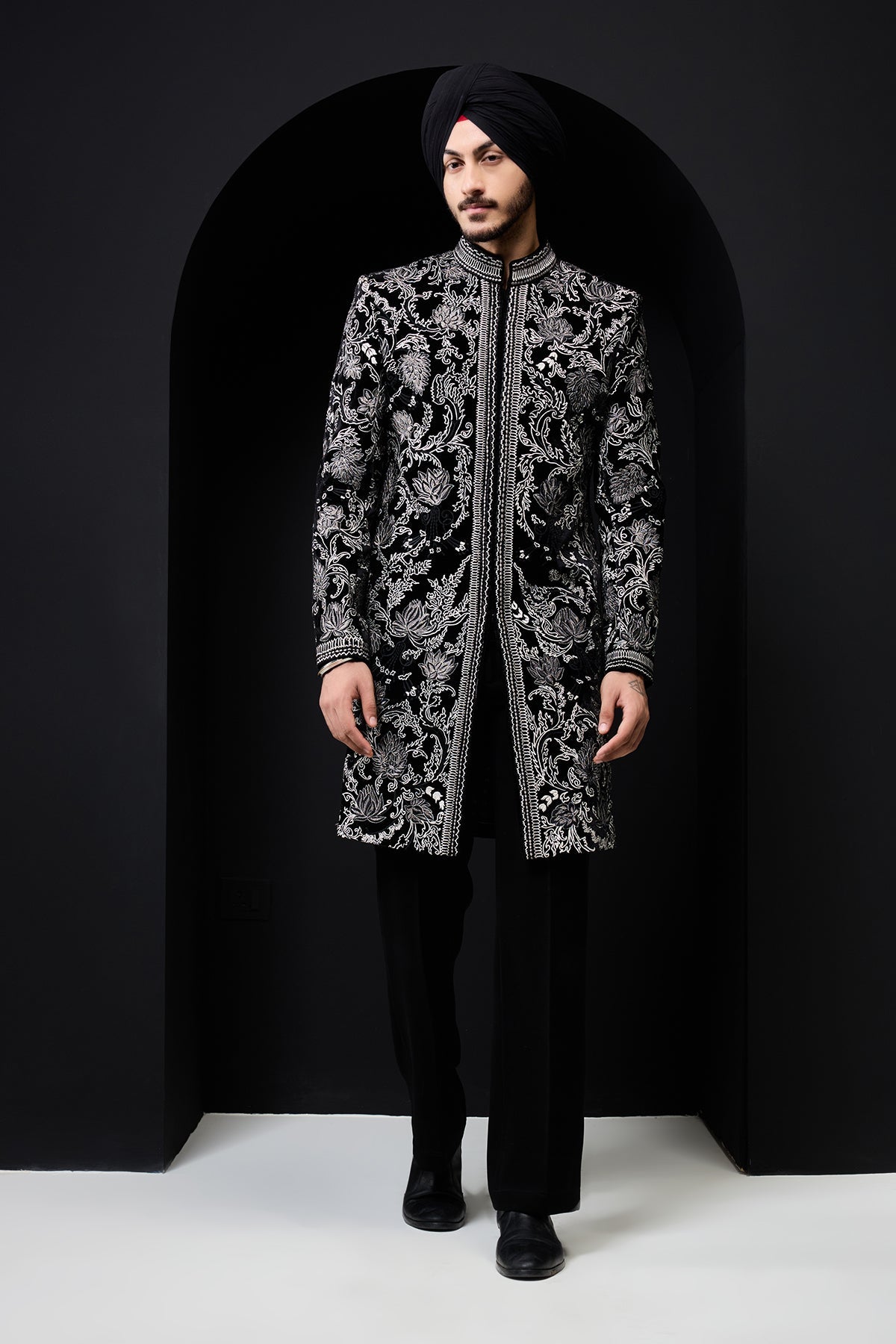 Black indowestern detailing with thread work