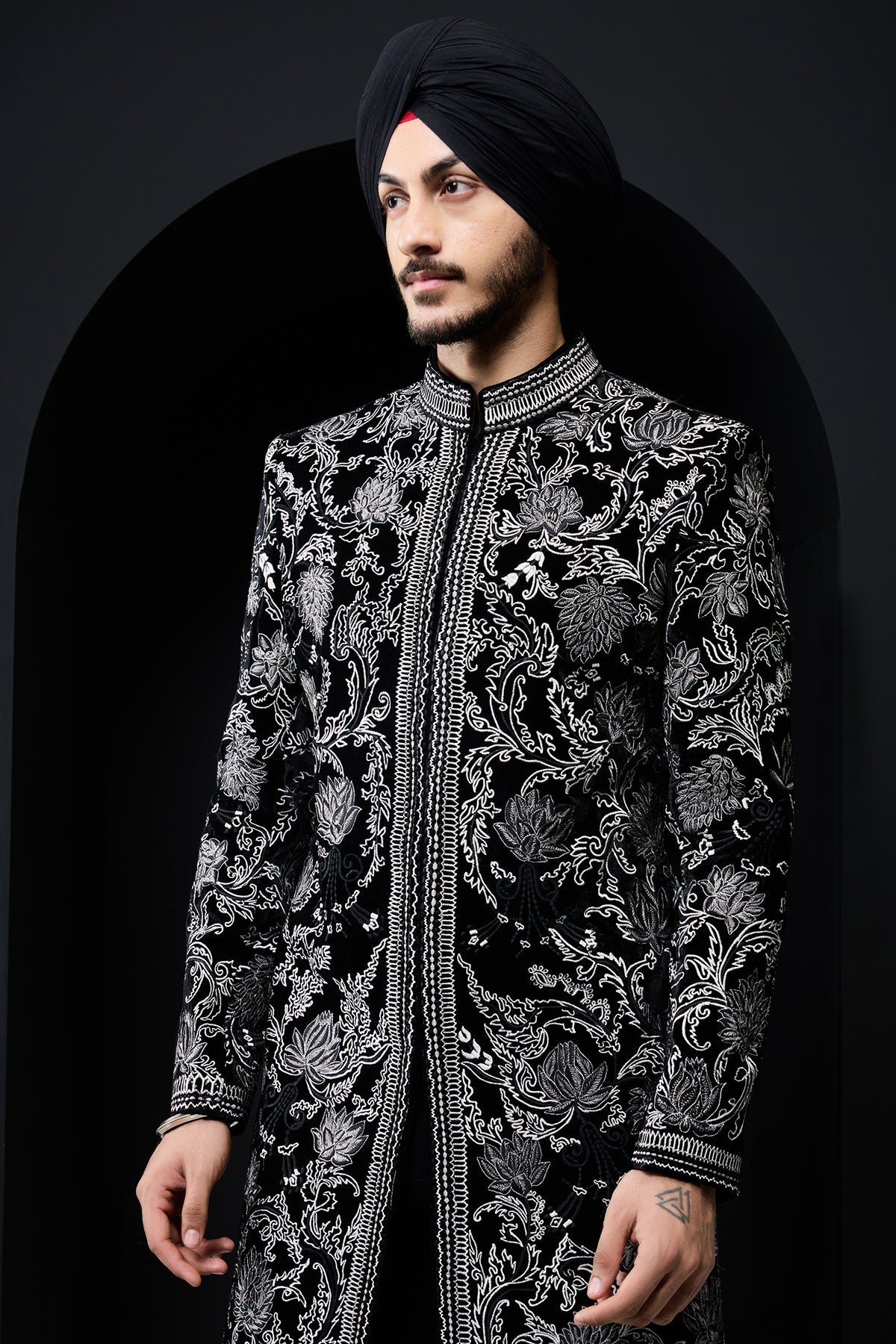 Black indowestern detailing with thread work