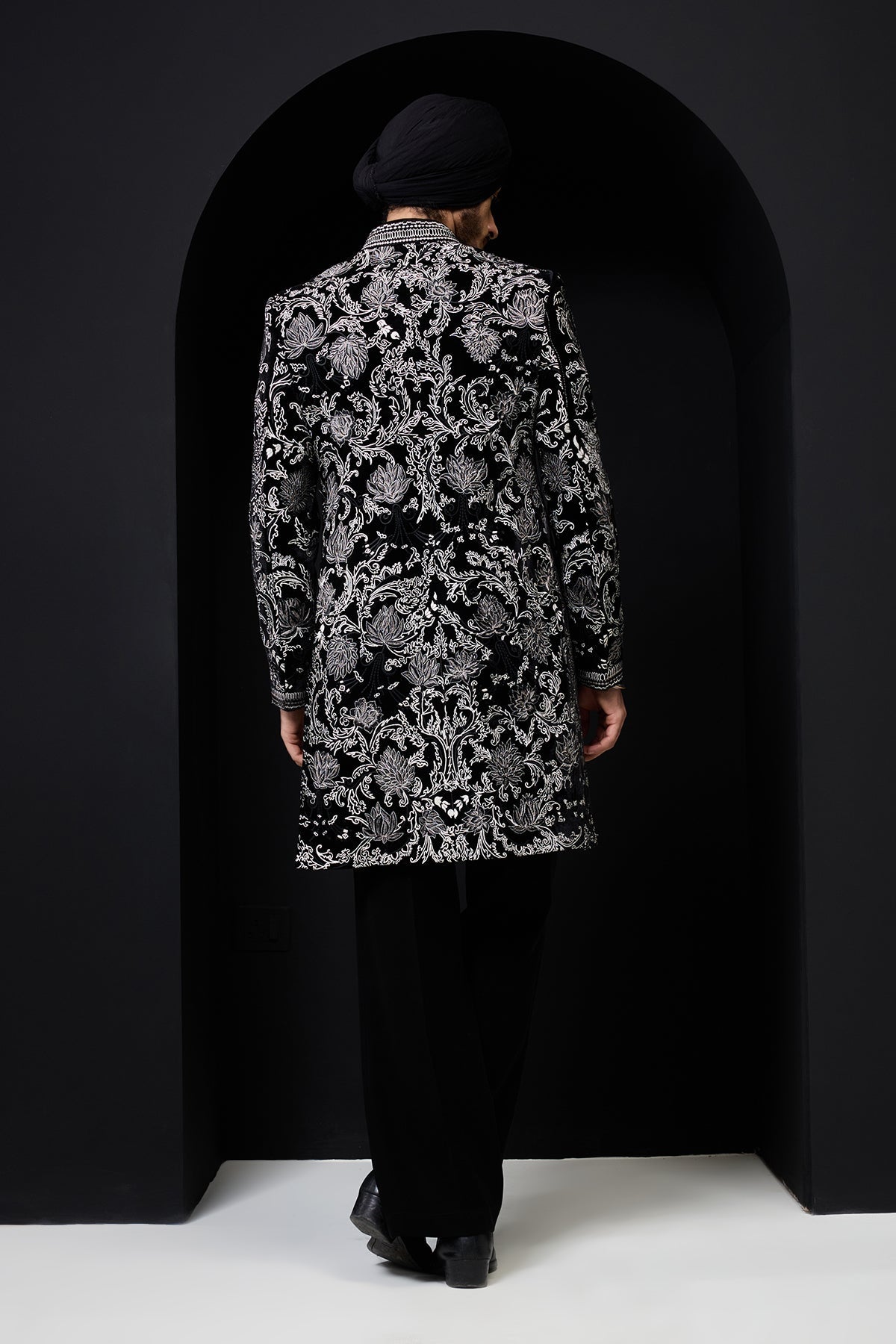 Black indowestern detailing with thread work