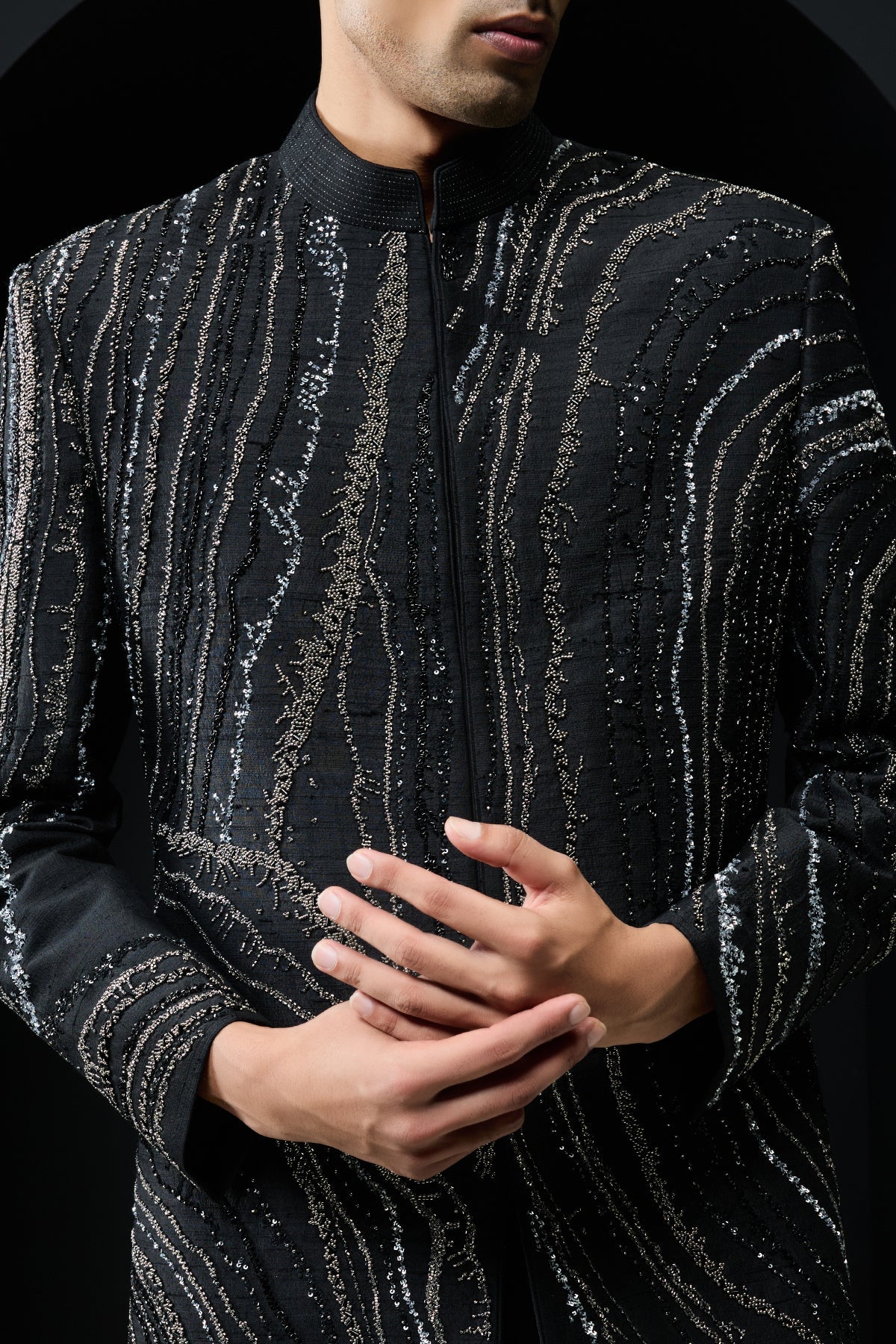 Black indo Western highlighting with pearls sequins and cutdana