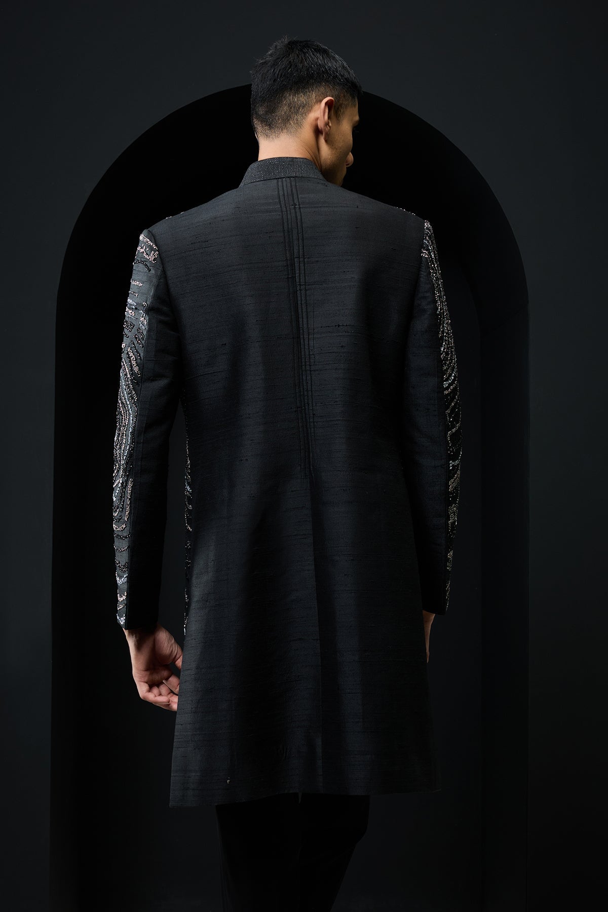 Black indo Western highlighting with pearls sequins and cutdana