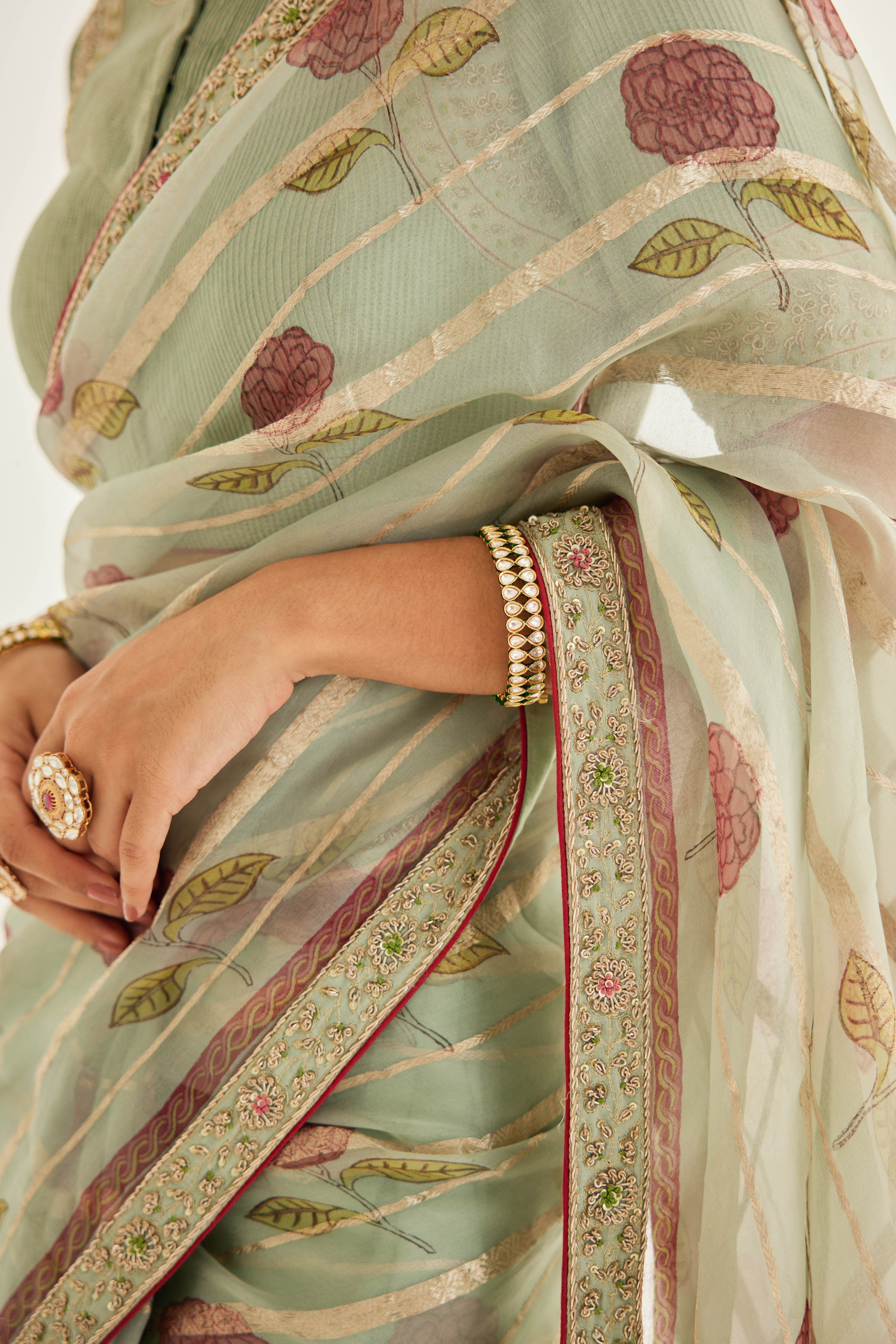 Smoke Green Saree Set