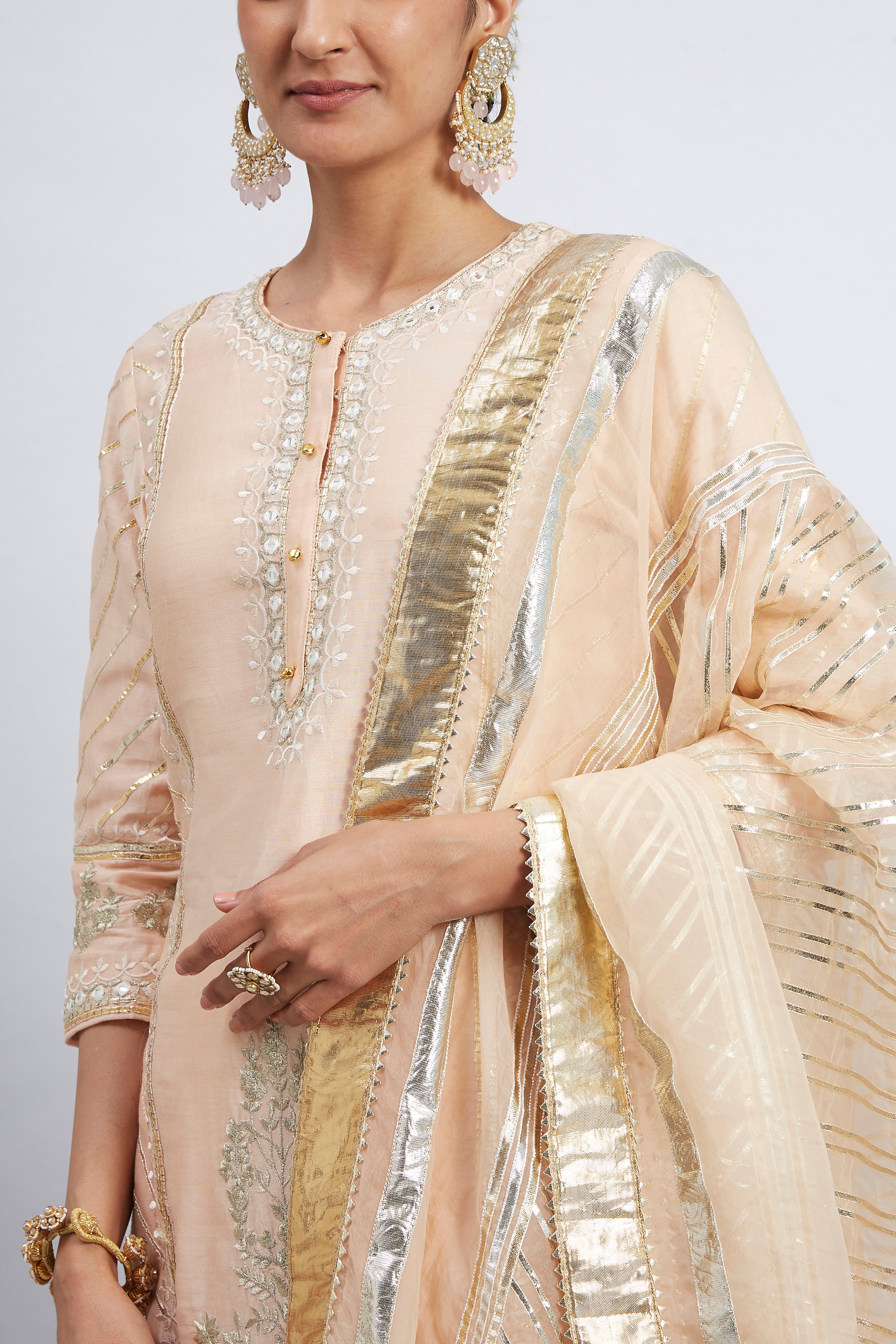 Eliza - Peach Chanderi Silk Kurta and Garara Set with Organza dupatta