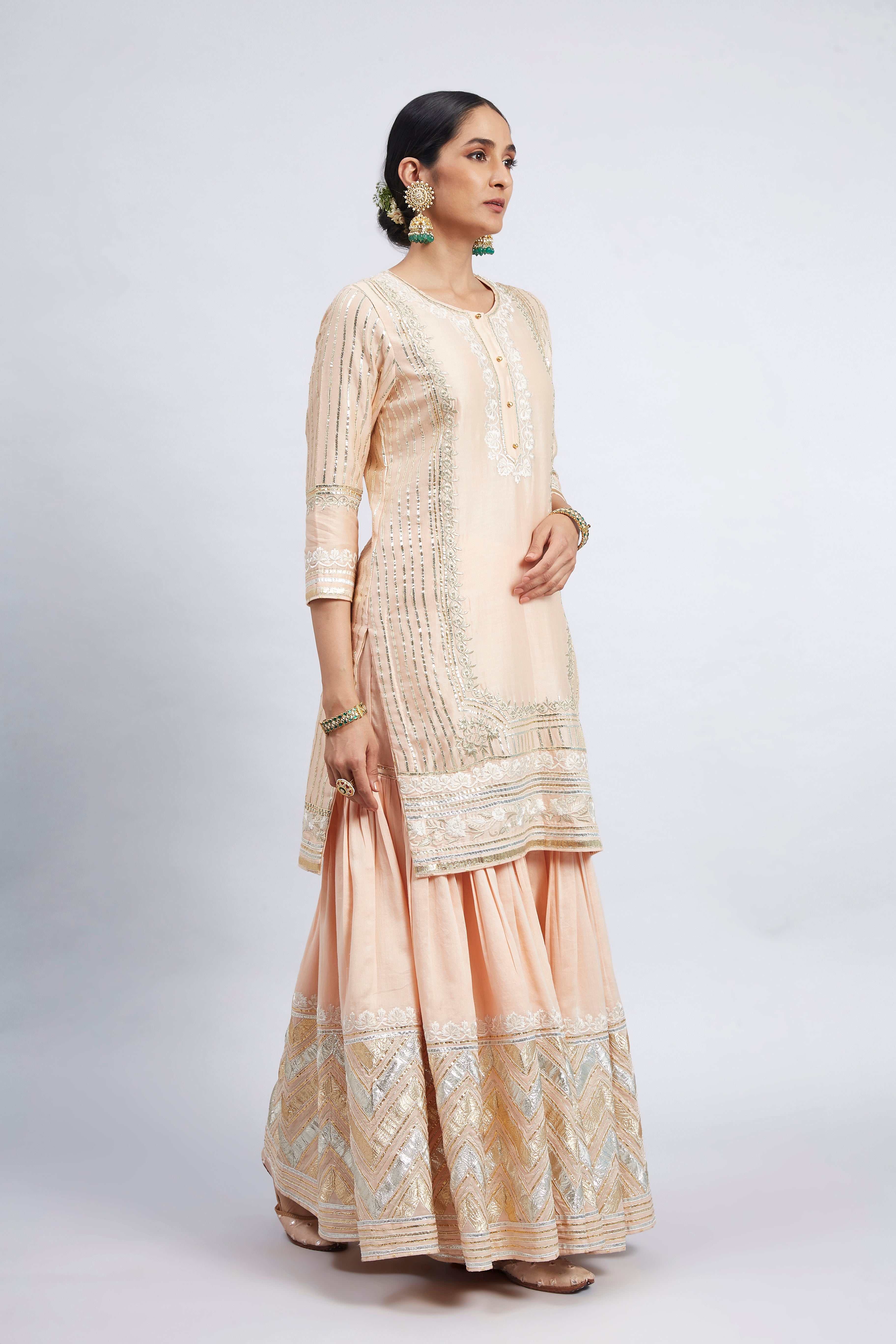 Erina - Peach Chanderi Silk Kurta and Garara Set
