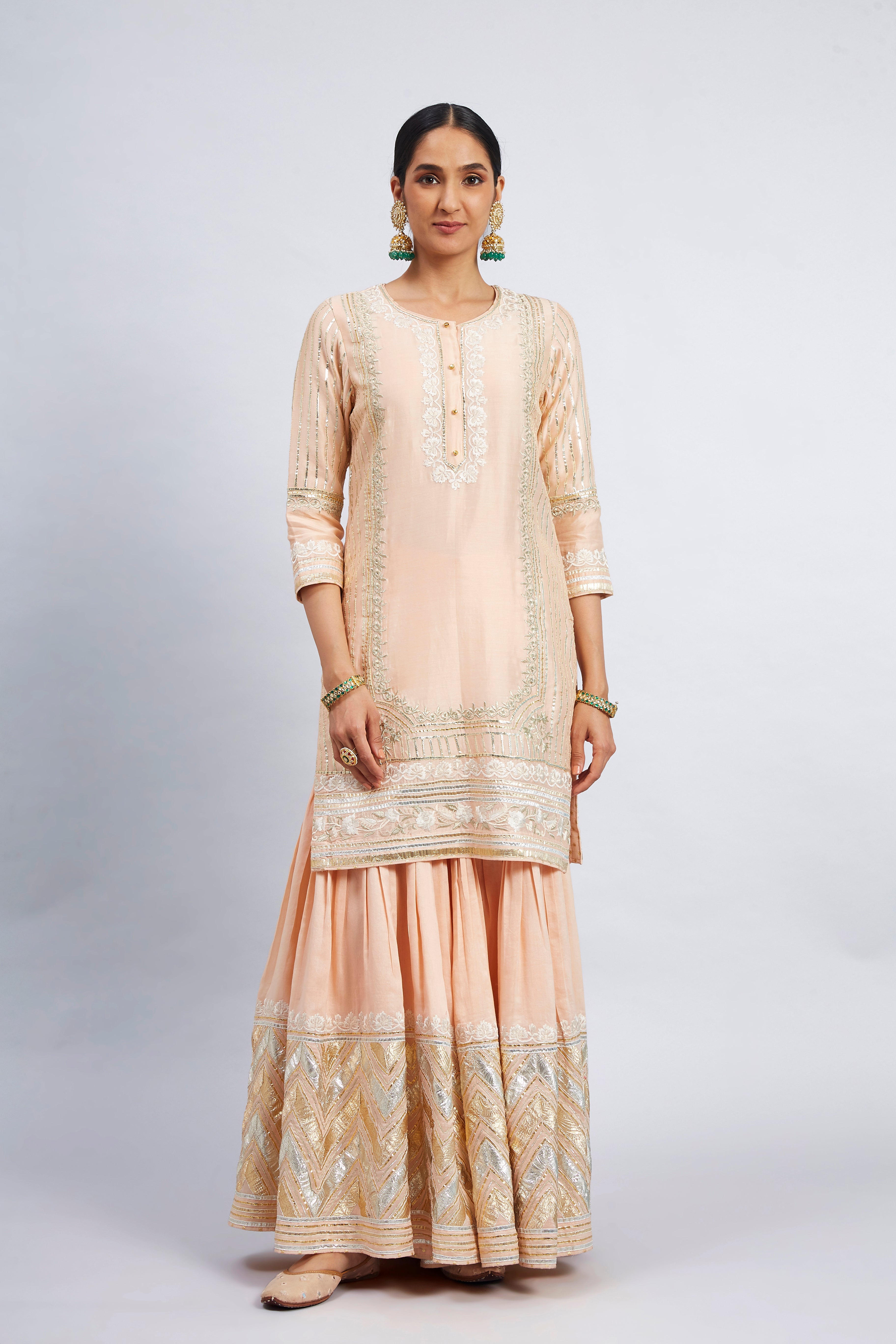 Erina - Peach Chanderi Silk Kurta and Garara Set