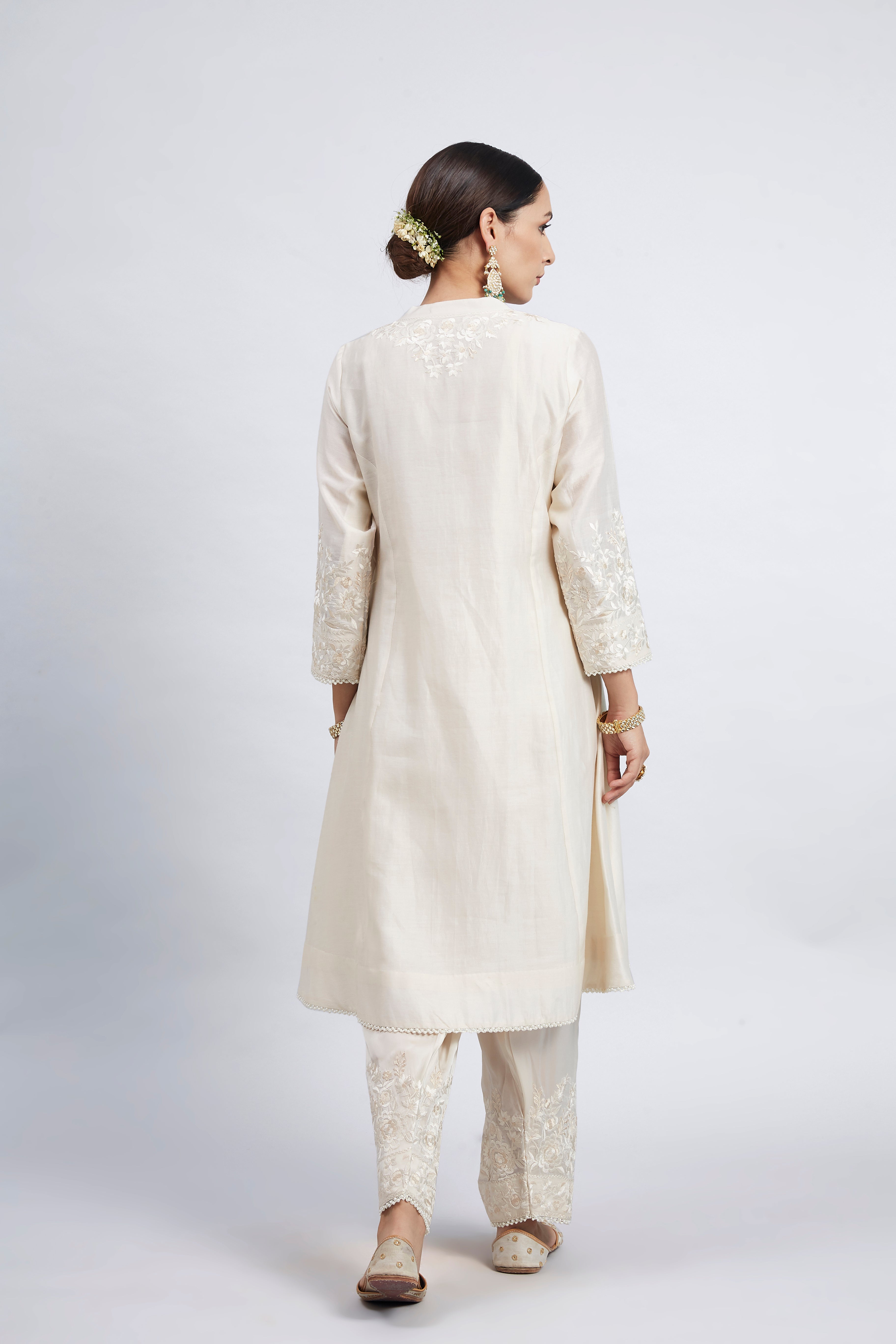 Kaina- Daisy Ivory Pure chanderi Silk Parsi-gara Embroidered Ensemble
