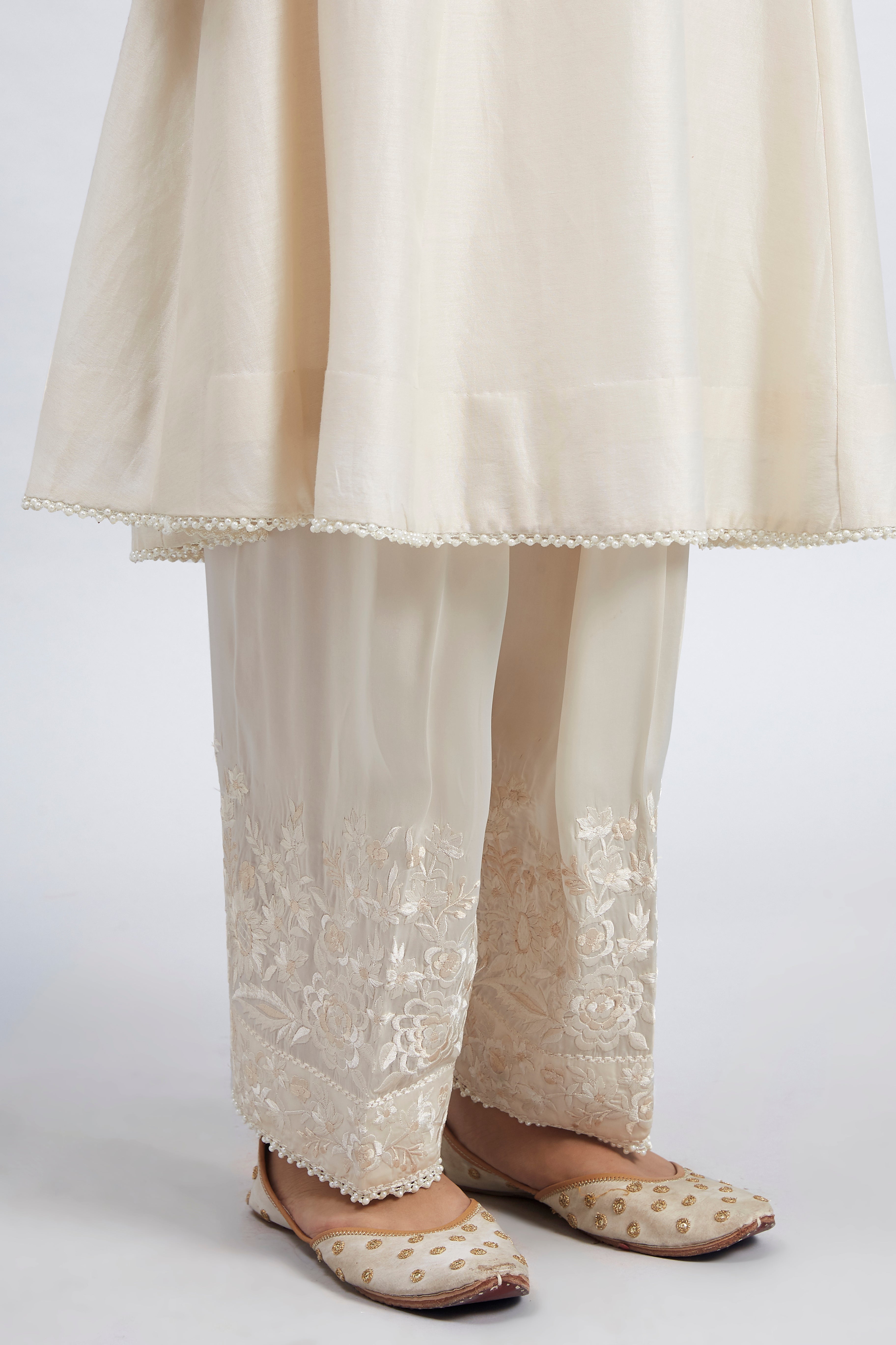 Kaina- Daisy Ivory Pure chanderi Silk Parsi-gara Embroidered Ensemble
