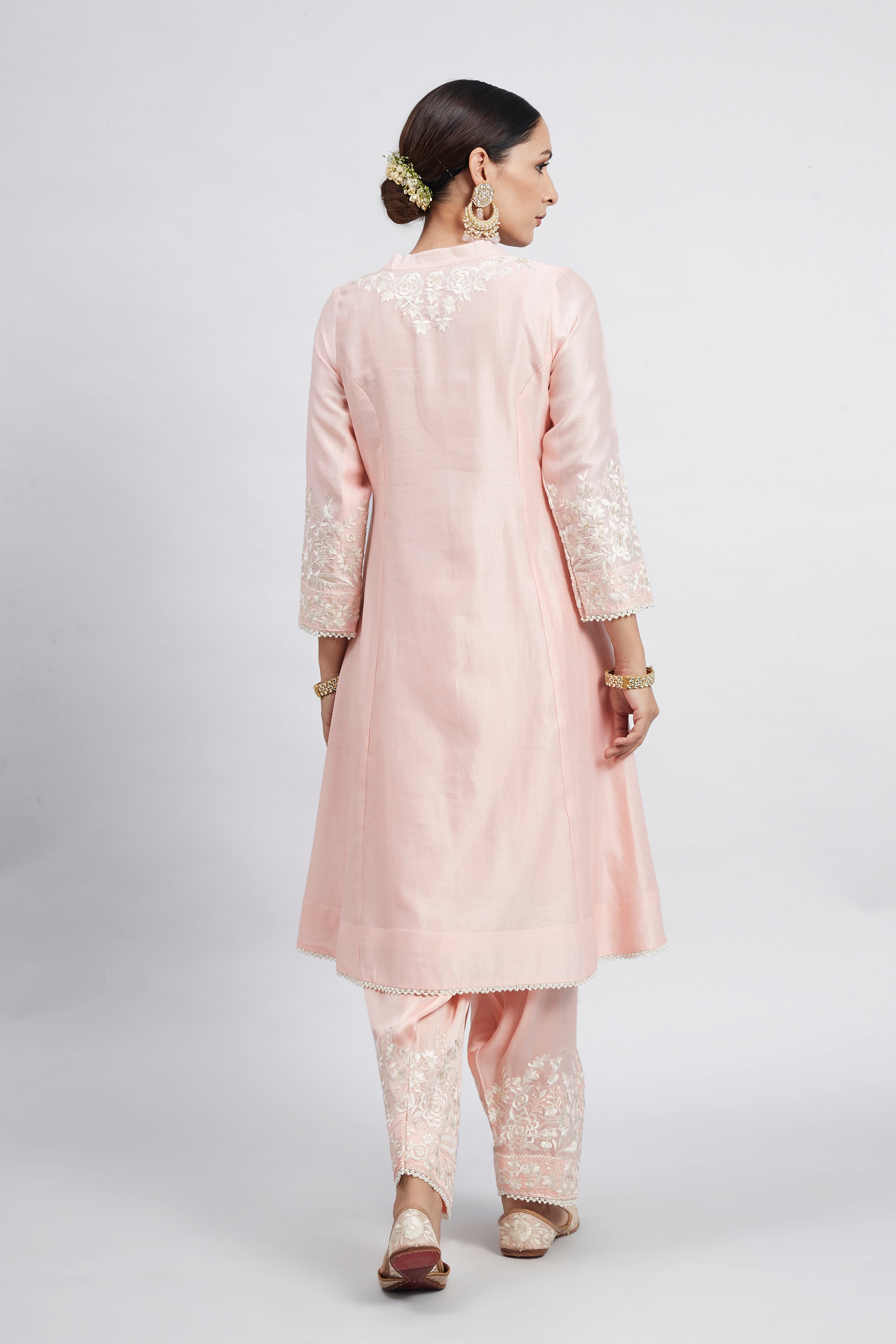 Kaina- Soft Pink Pure chanderi silk Parsi-gara embroidered ensemble