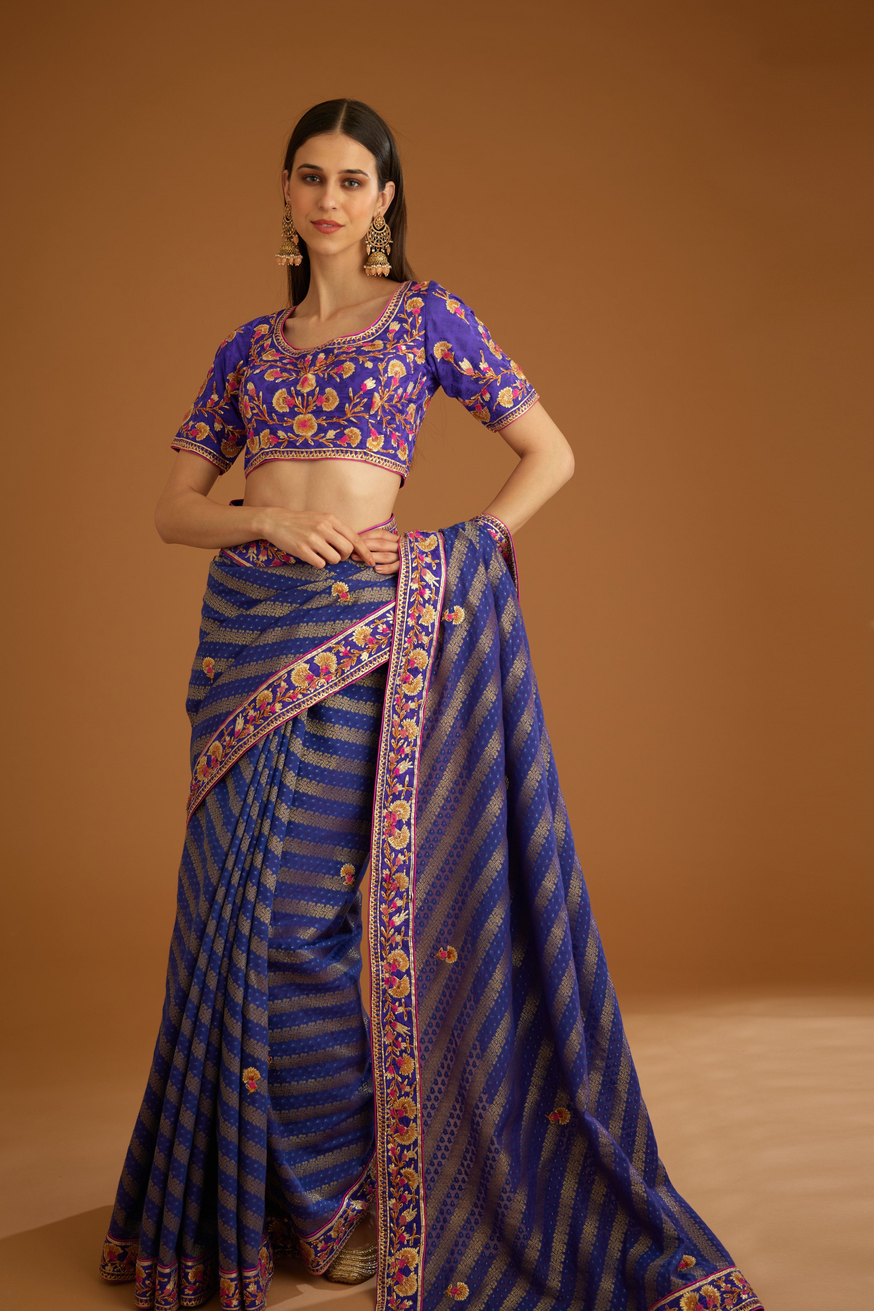 Blue Violet Saree Set