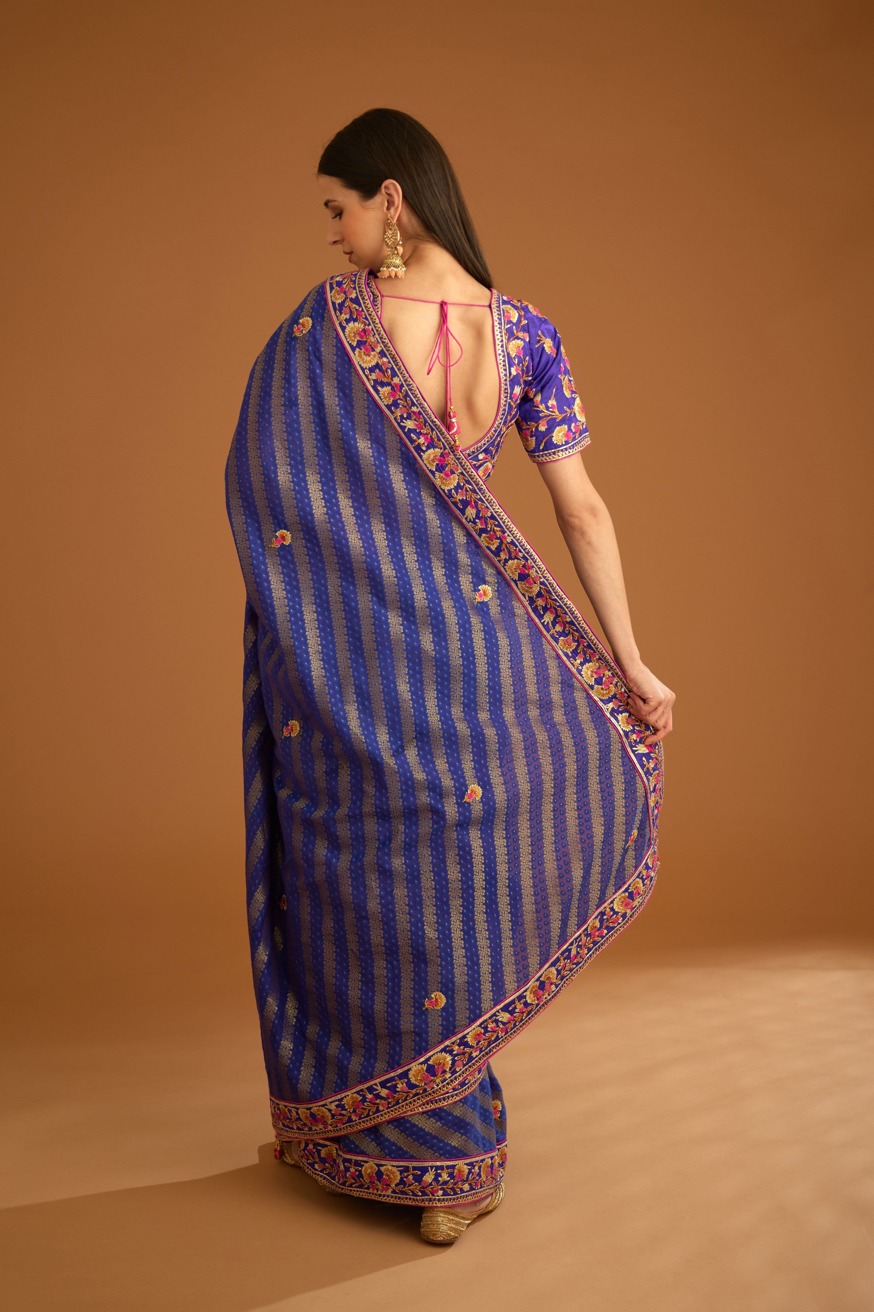 Blue Violet Saree Set