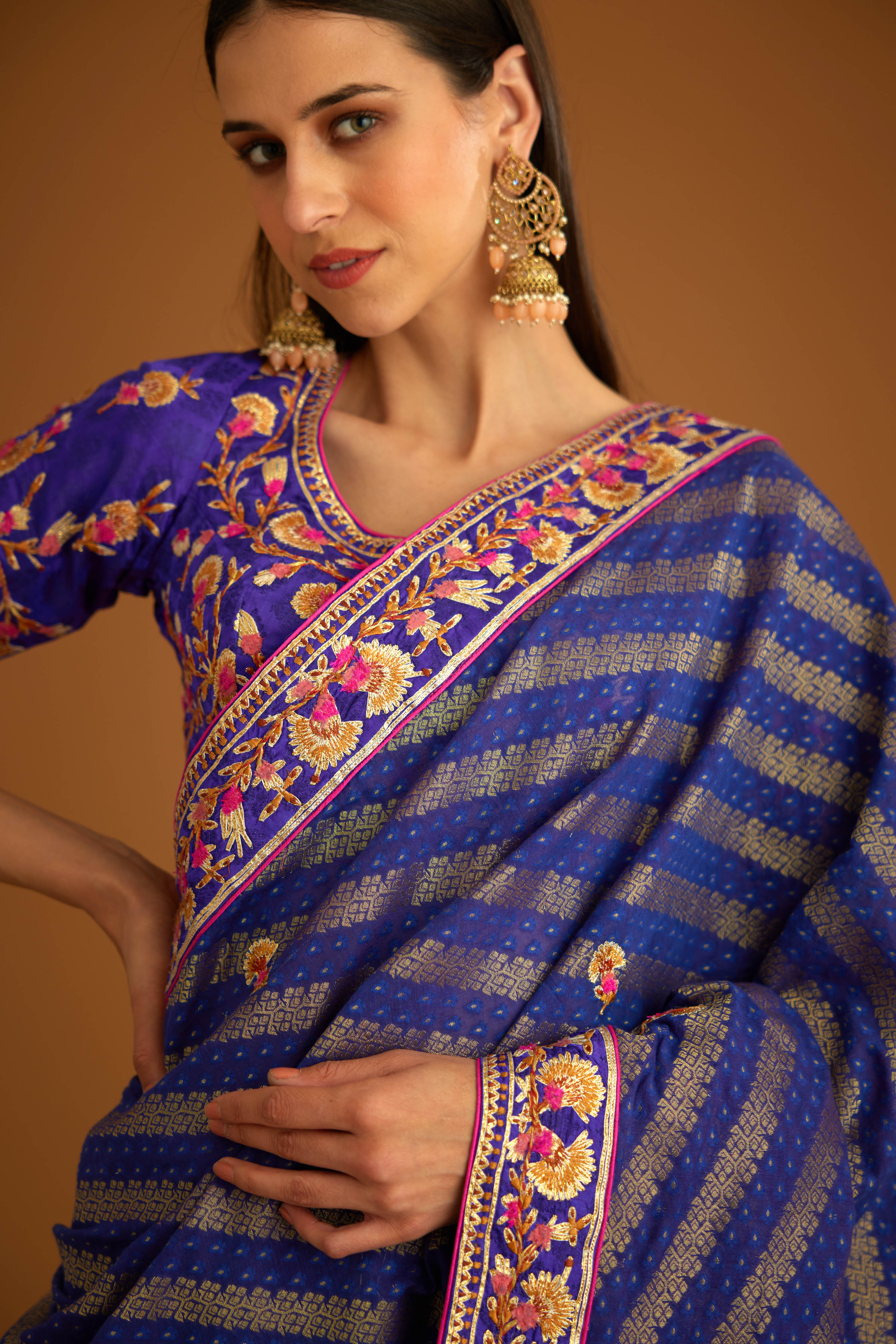 Blue Violet Saree Set