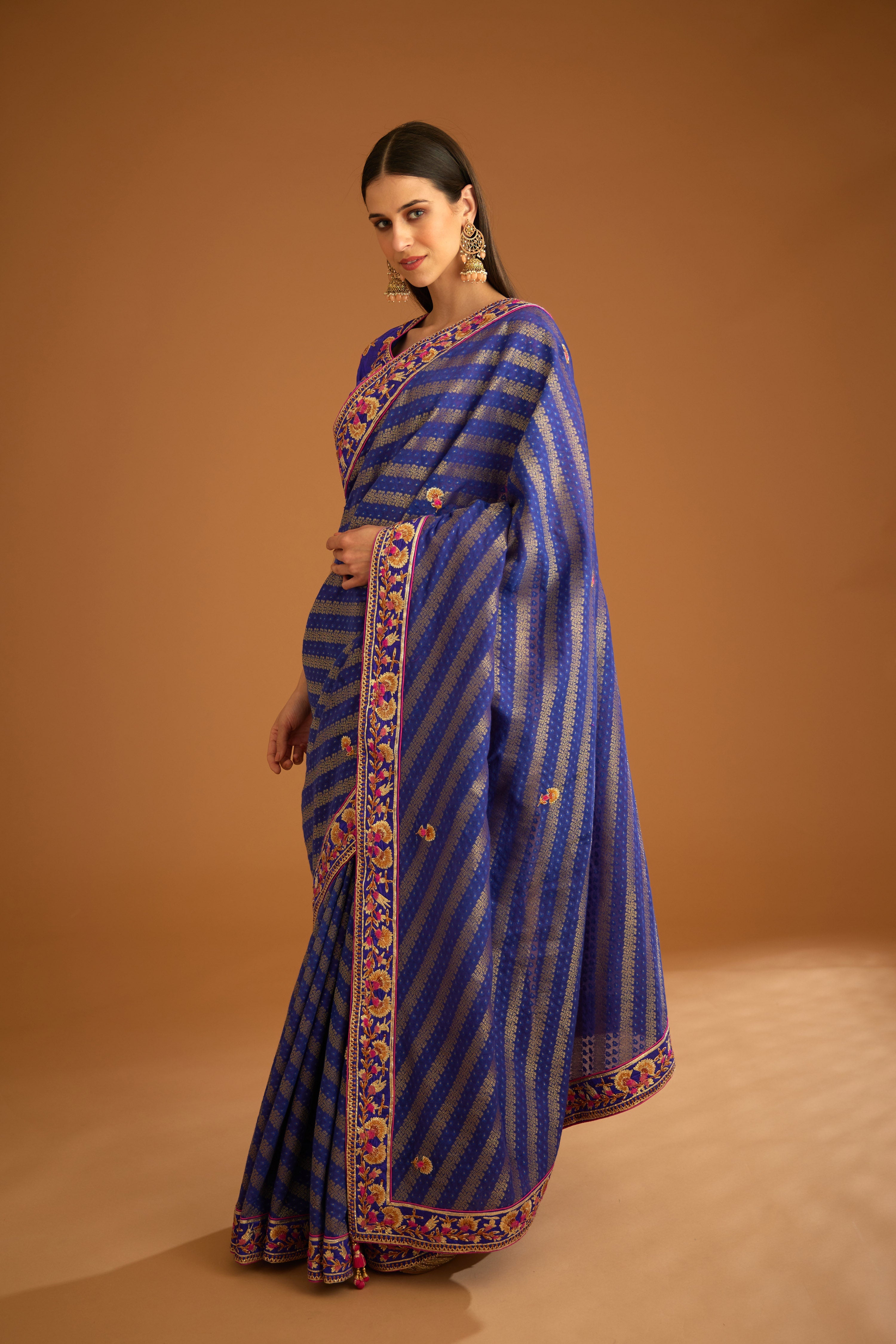 Blue Violet Saree Set