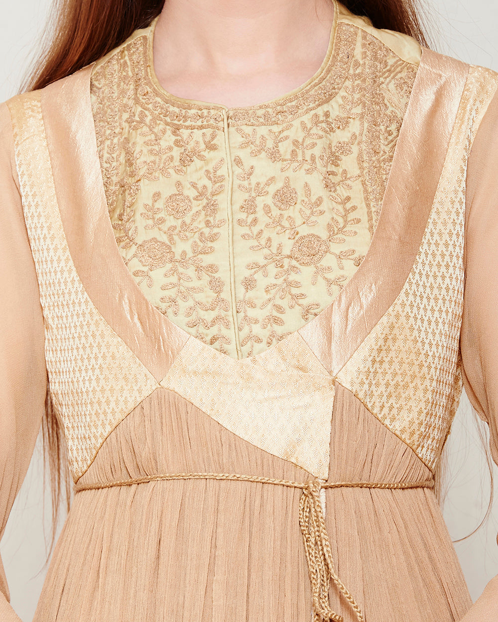 BEIGE CHIFFON FRONT OPEN ANGRAKHA WITH TOP AND TROUSER