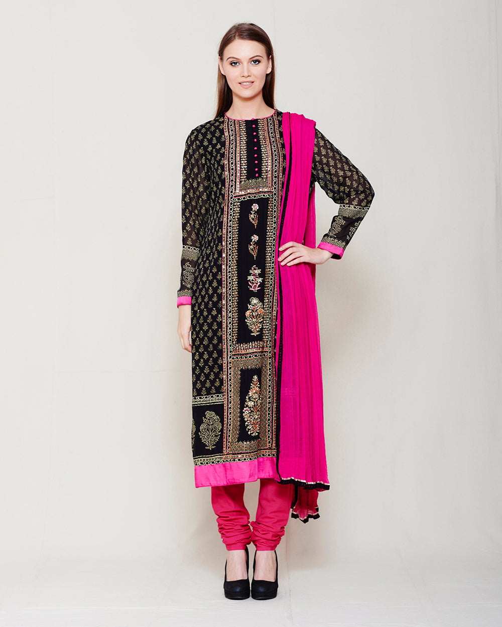 Black Beige Kurta Set