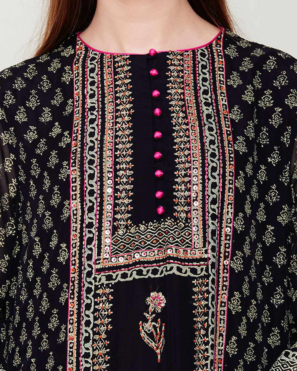 Black Beige Kurta Set