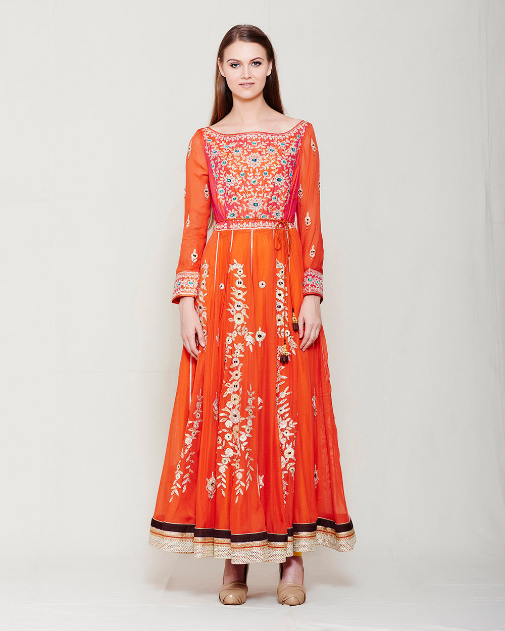 RUST ORANGE GOTA EMBROIDERED ANARKALI