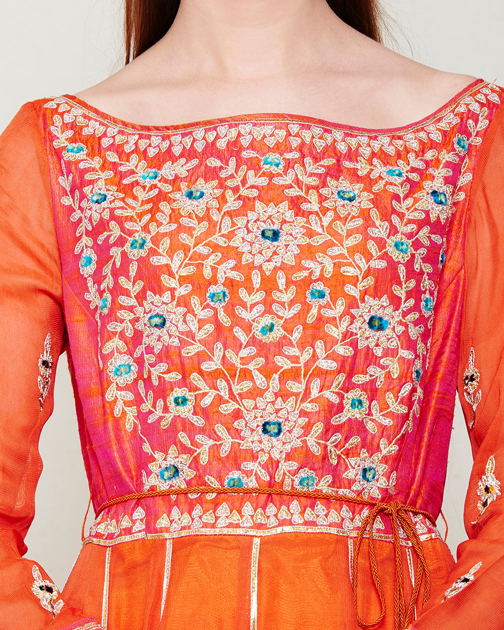 RUST ORANGE GOTA EMBROIDERED ANARKALI