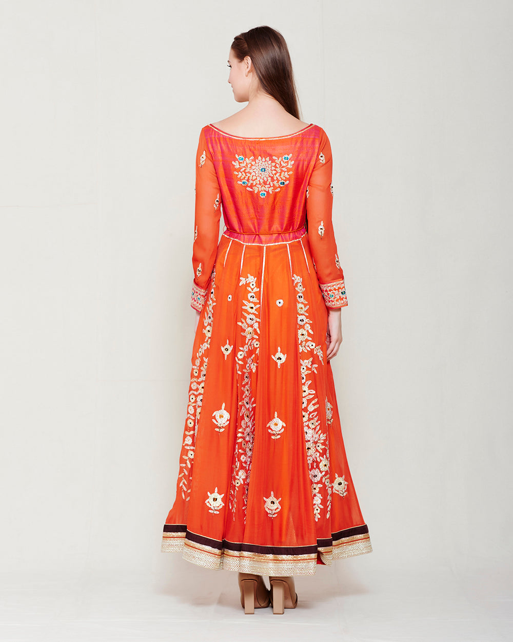 RUST ORANGE GOTA EMBROIDERED ANARKALI