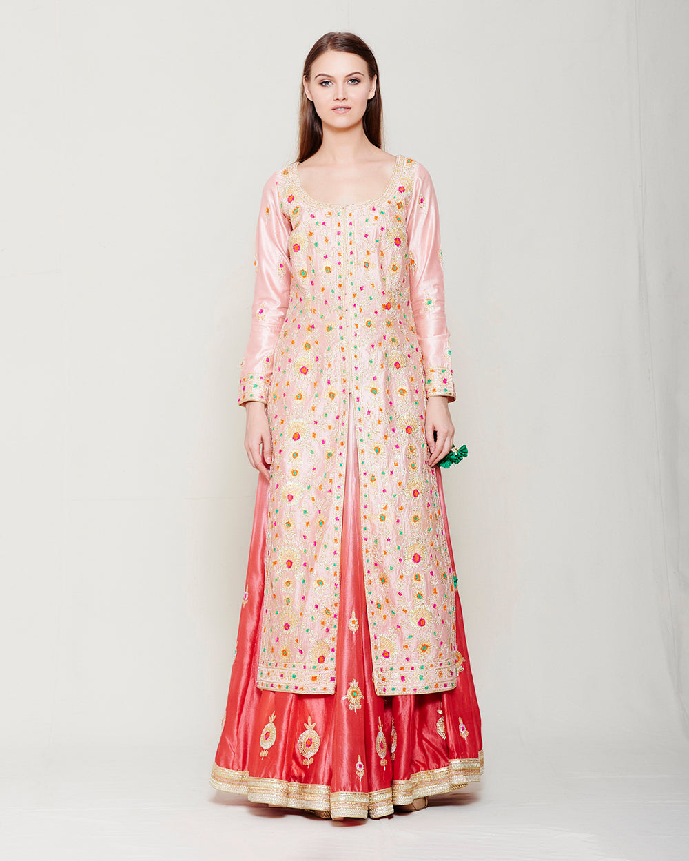 SILK KURTA SKIRT SET WITH HEAVY GOTA WORK