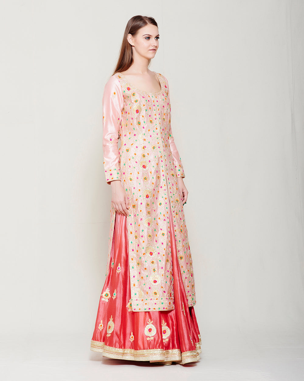 SILK KURTA SKIRT SET WITH HEAVY GOTA WORK