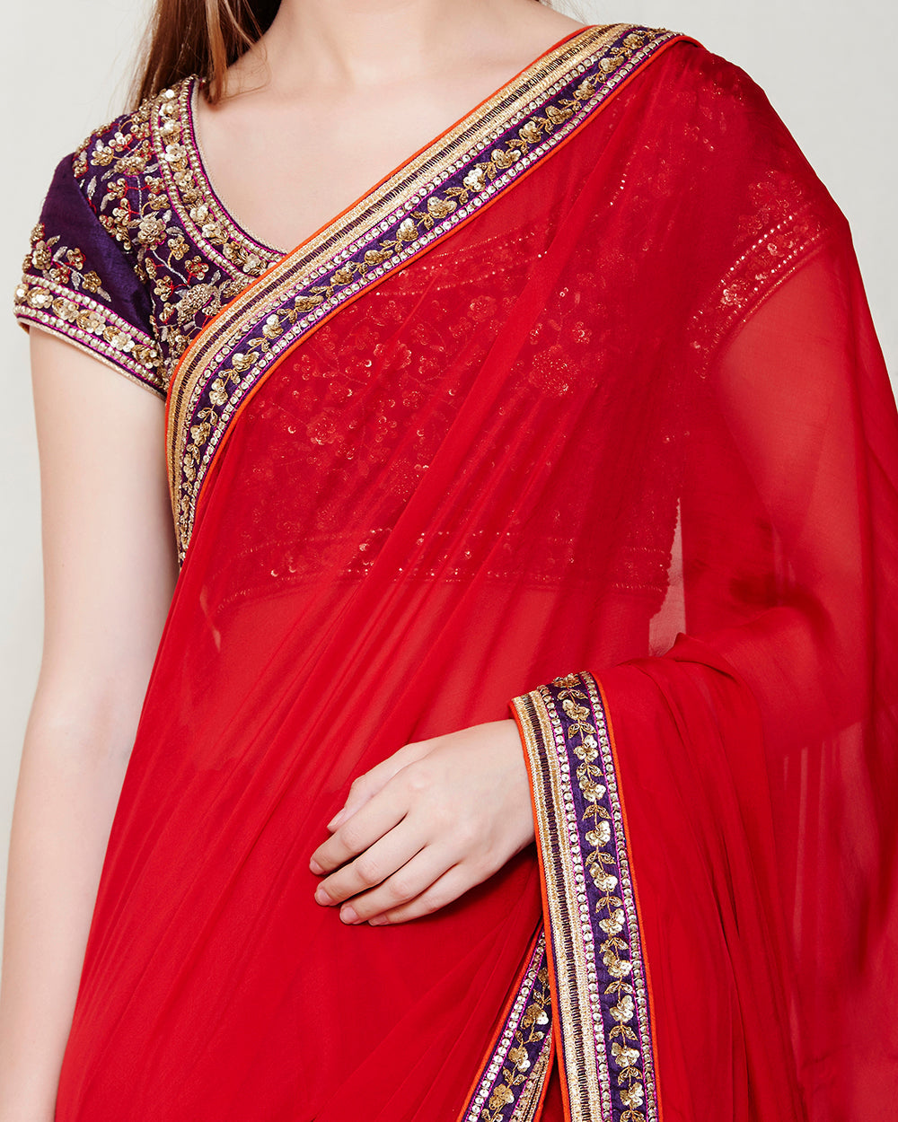 MAROON SAREE WITH WINE HEAVY ZARDOZI THREAD WORK BLOUSE