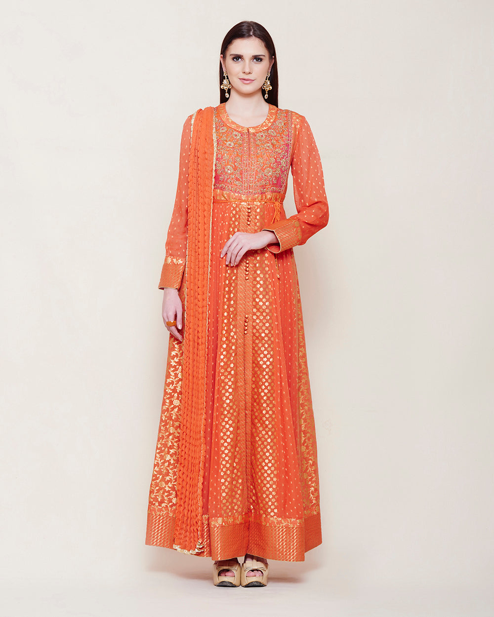 Orange Anarkali Set