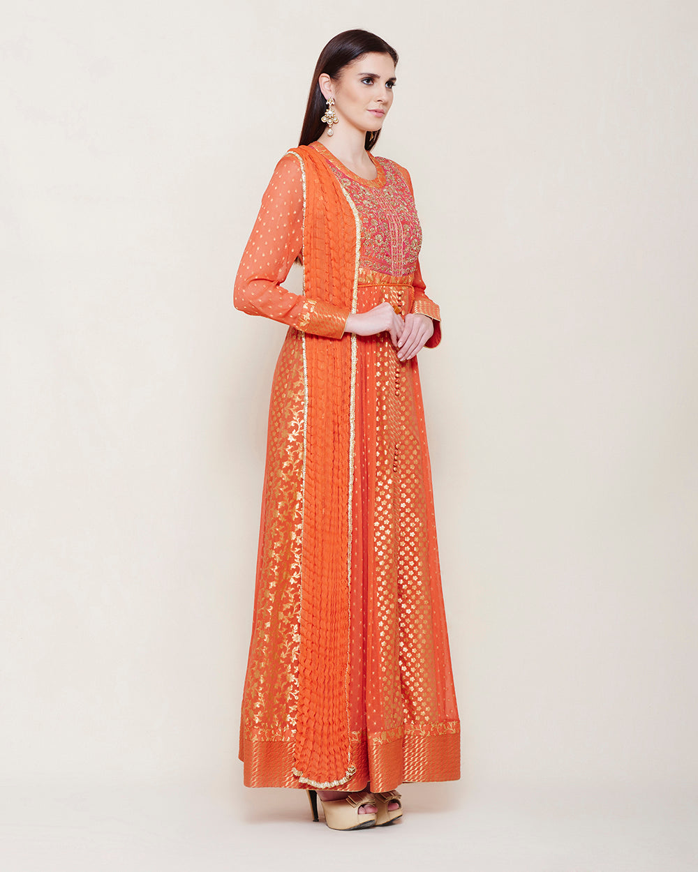 Orange Anarkali Set