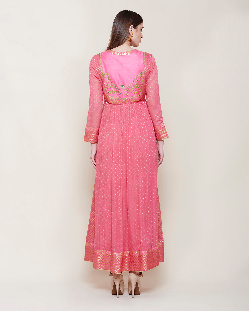 Dark Coral Pink Anarkali Set