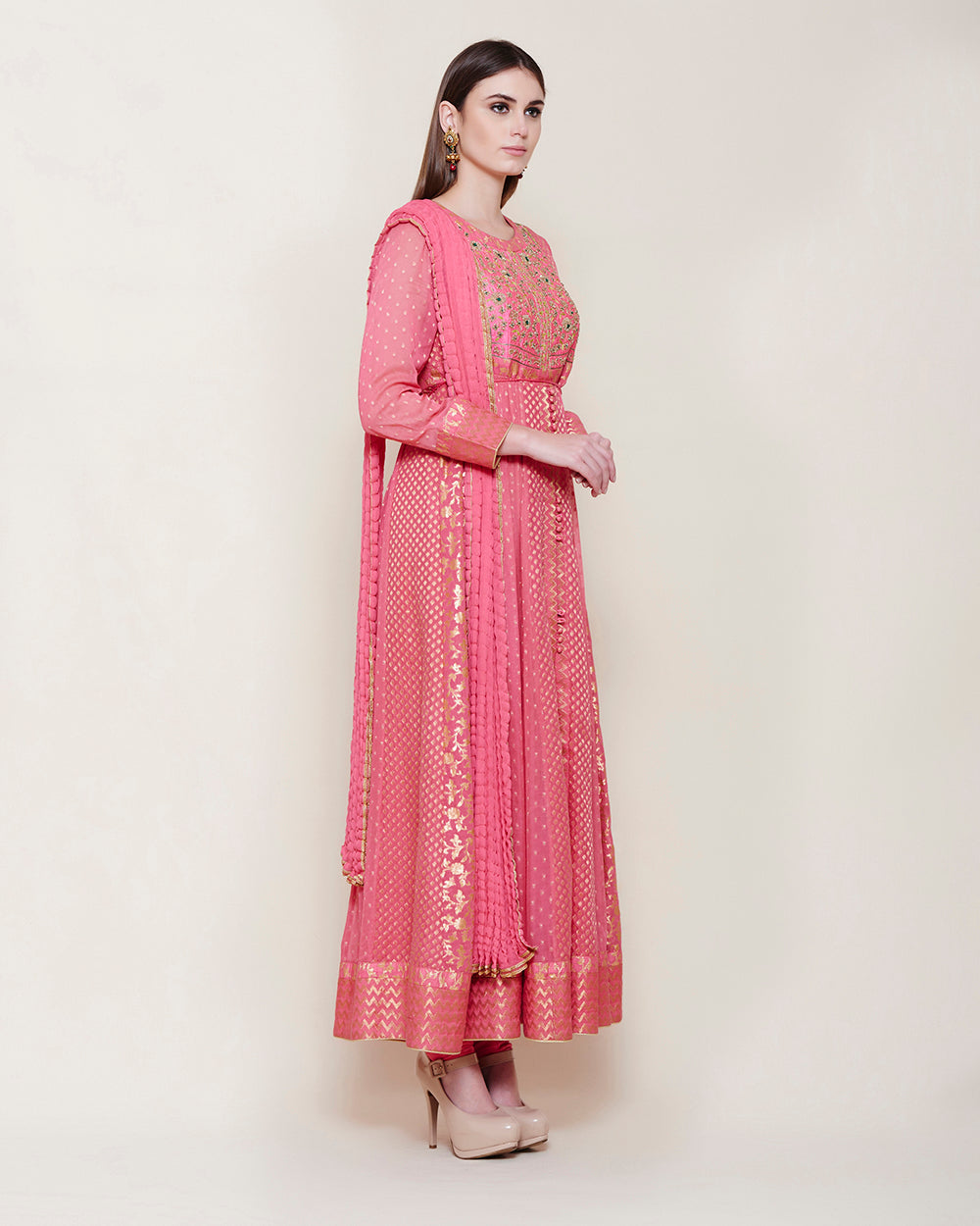 Dark Coral Pink Anarkali Set