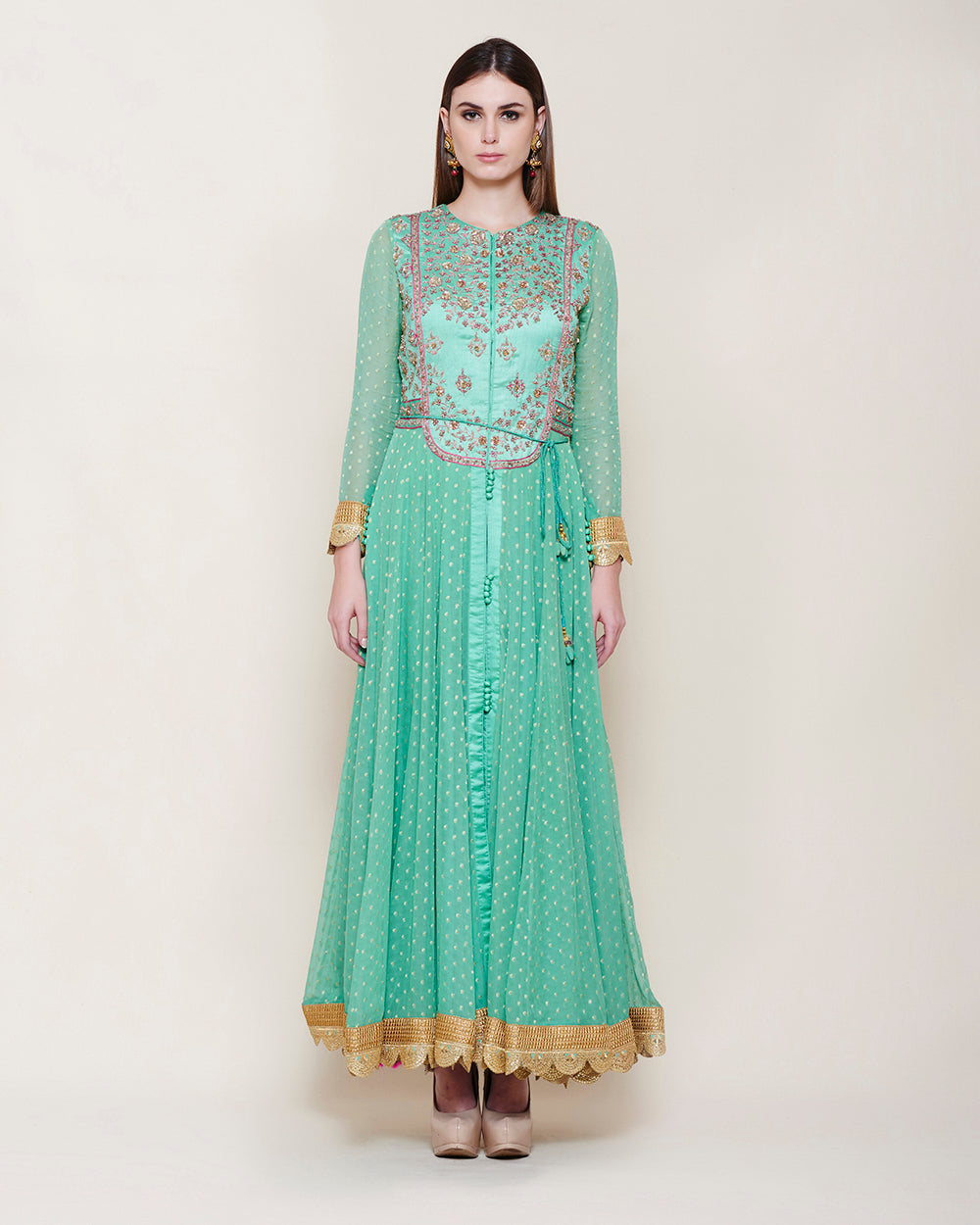 SEA GREEN LONG YOKE ANARKALI KURTA