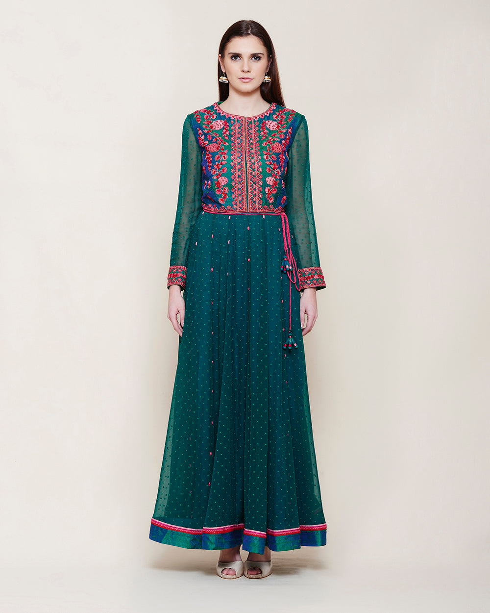 TEAL PINK LONG YOKE ANARKALI KURTA
