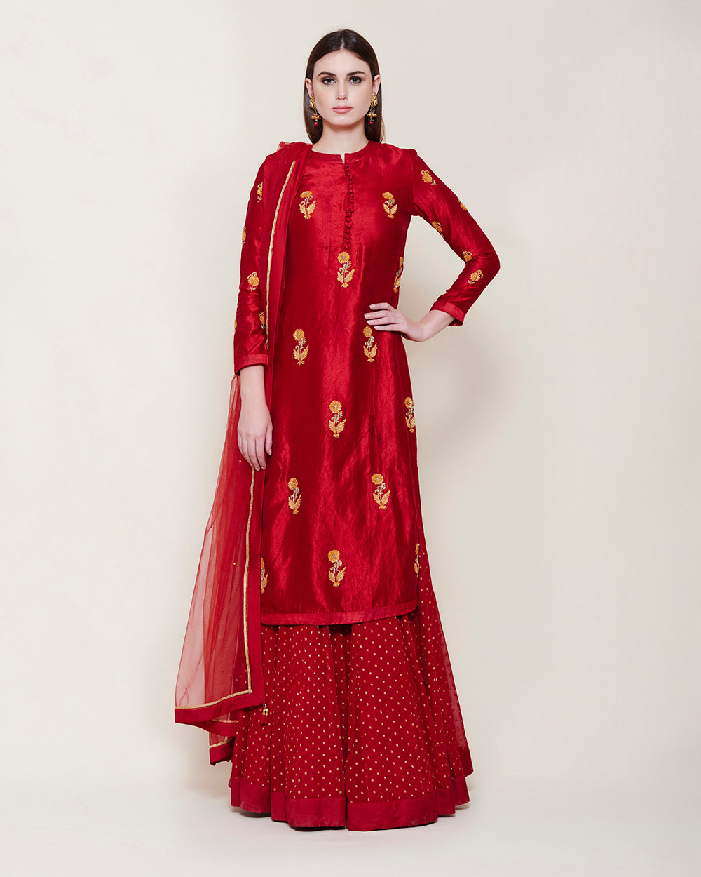 MAROON  KURTA LEHENGA