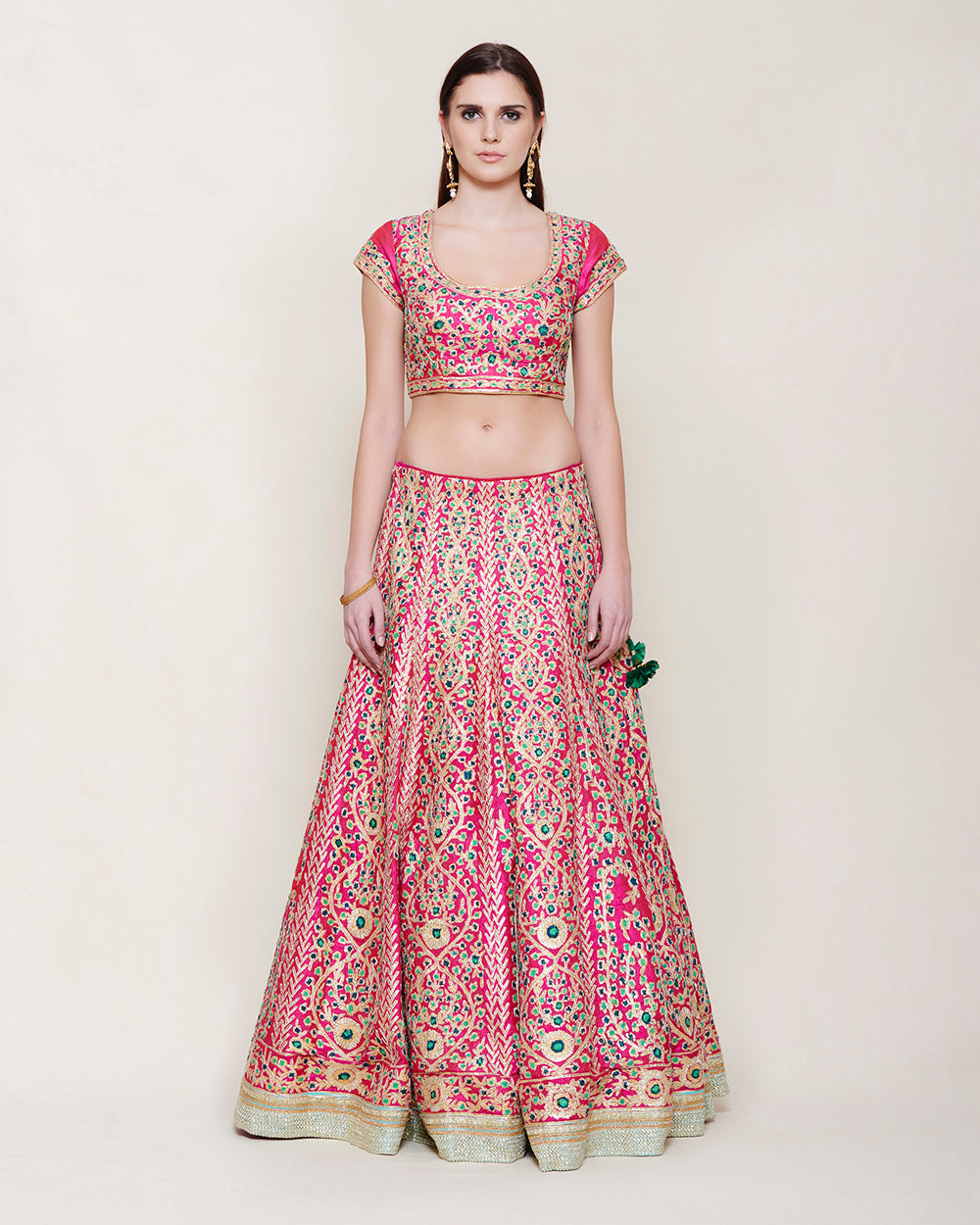 EMERALD PINK GREEN GOTA LEHENGA