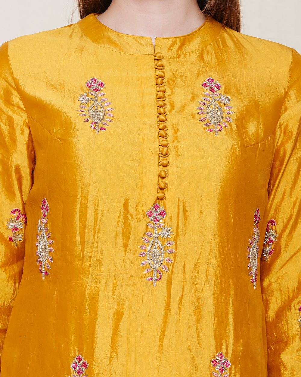 YELLOW ZARDOZI SILK KURTA LEHENGA