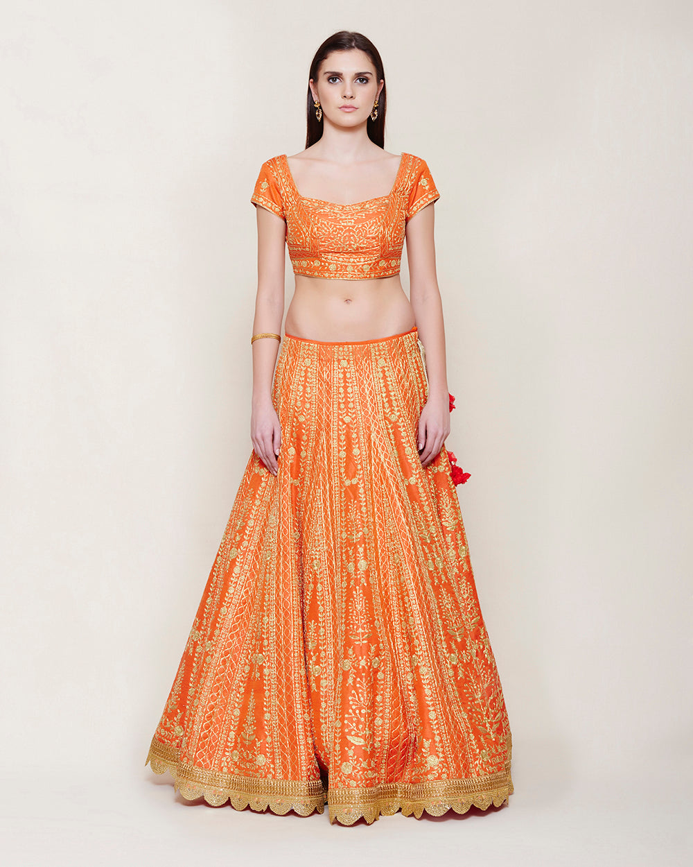 EMERALD ORANGE GOLD DORI LEHENGA