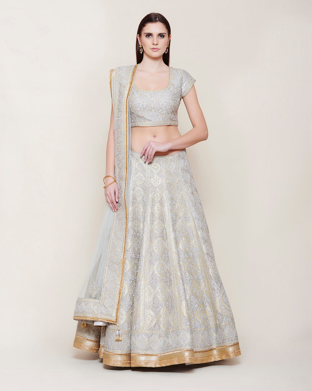 SILVER GREY GOLD DORI LEHENGA