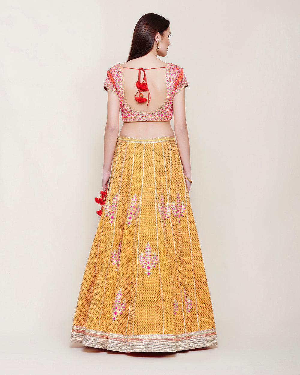 YELLOW BLOCK PRINTED RAW SILK LEHENGA