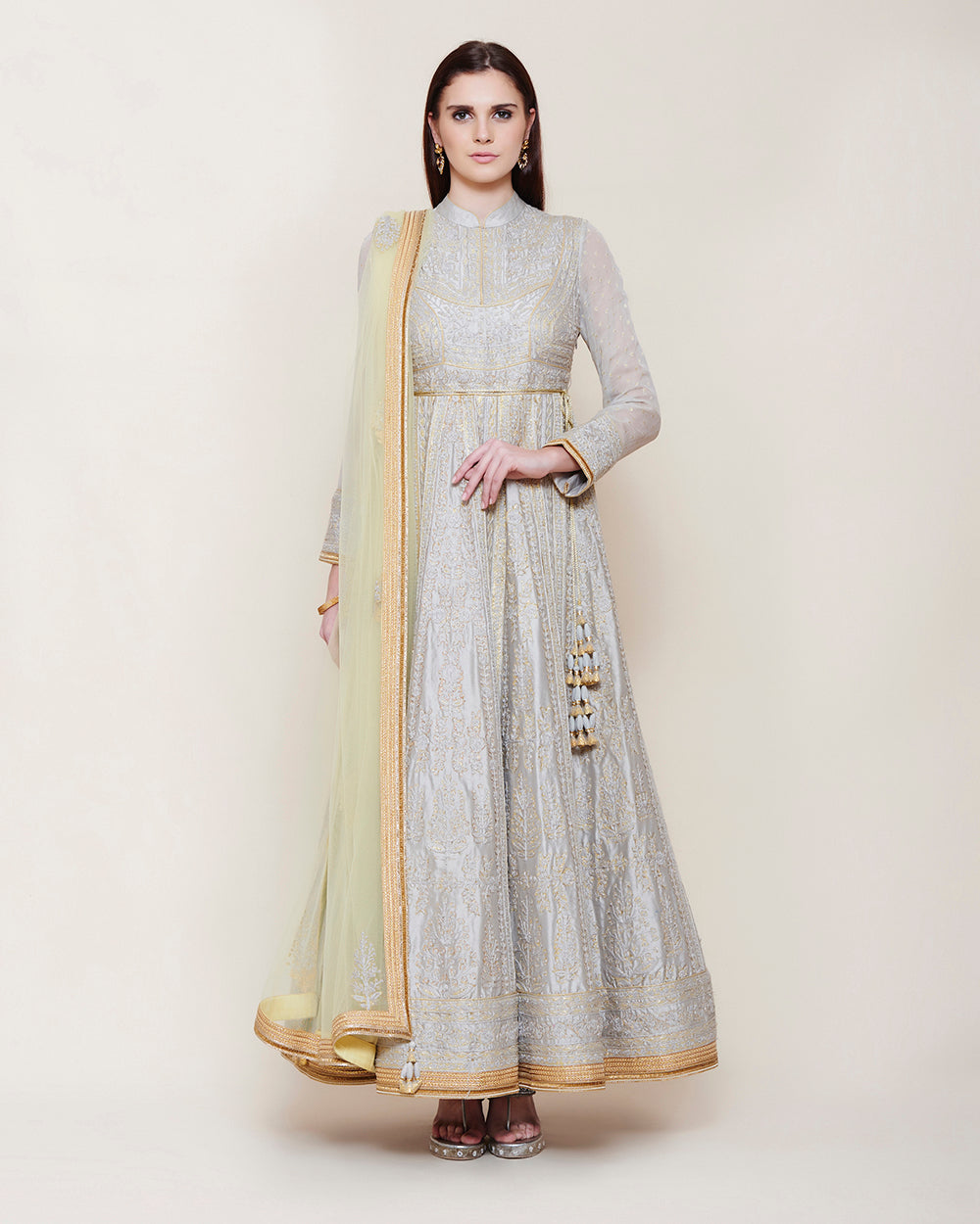 GREY THREAD WORK LONG ANARKALI