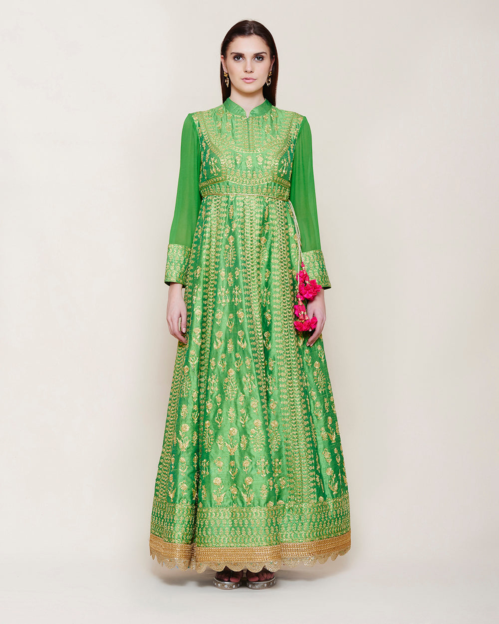 EMERALD GREEN GOLD DORI ANARKALI