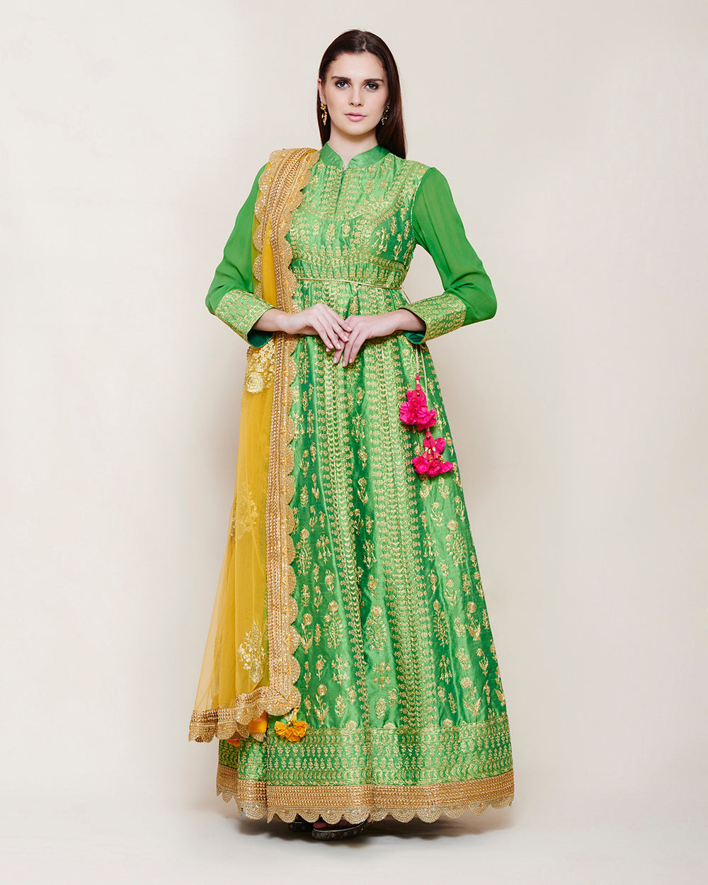 EMERALD GREEN GOLD DORI ANARKALI