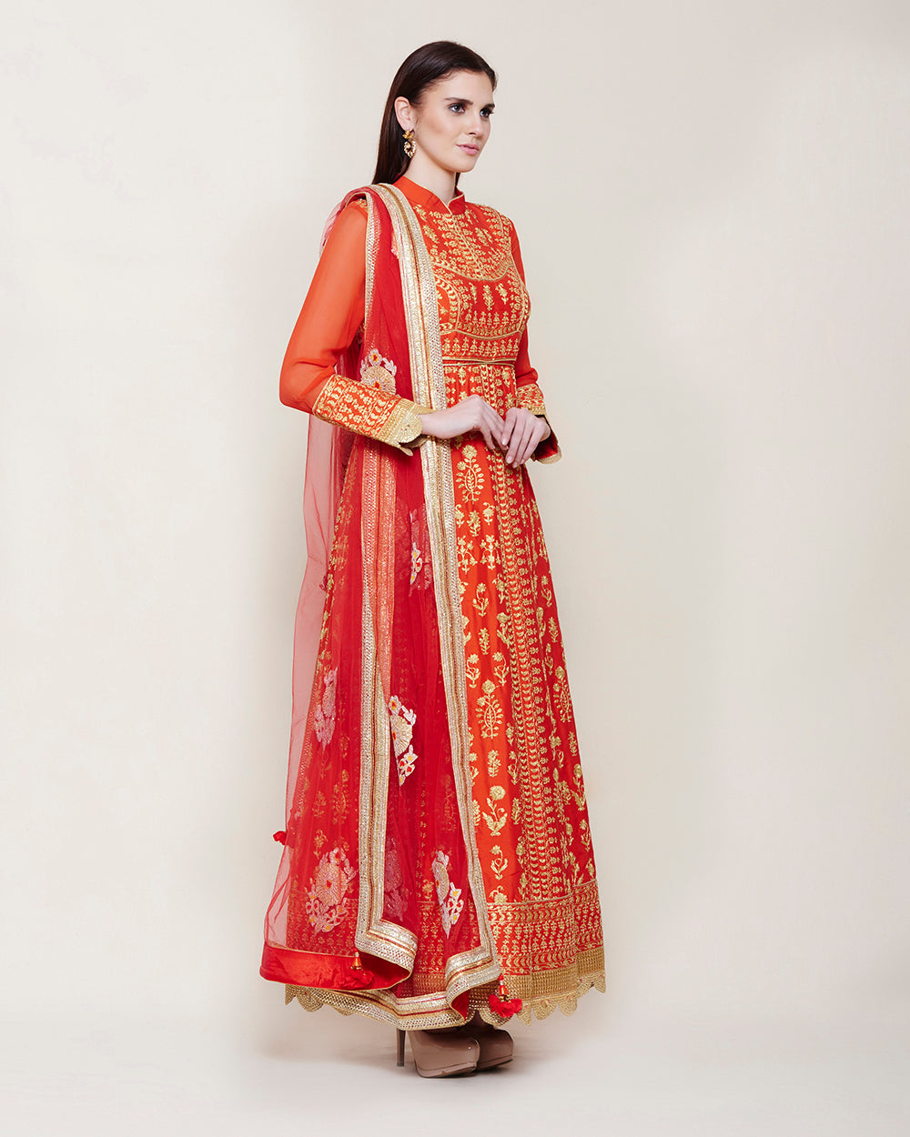 Red & Gold Anarkali Set