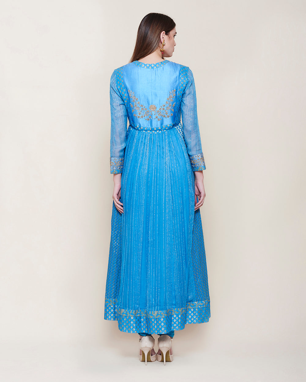 SMOKE BLUE ZARDOZI YOKE ANARKALI KURTA