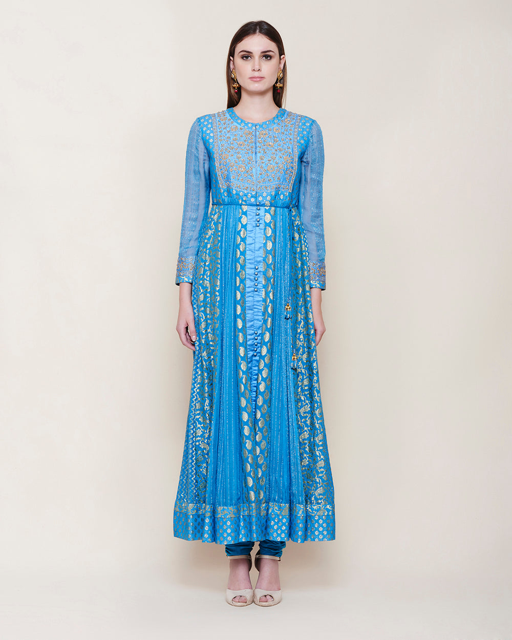 SMOKE BLUE ZARDOZI YOKE ANARKALI KURTA