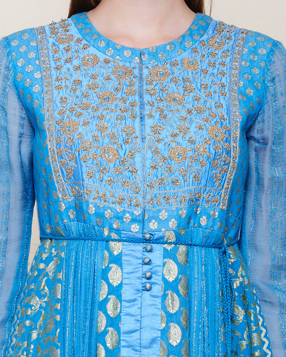 SMOKE BLUE ZARDOZI YOKE ANARKALI KURTA